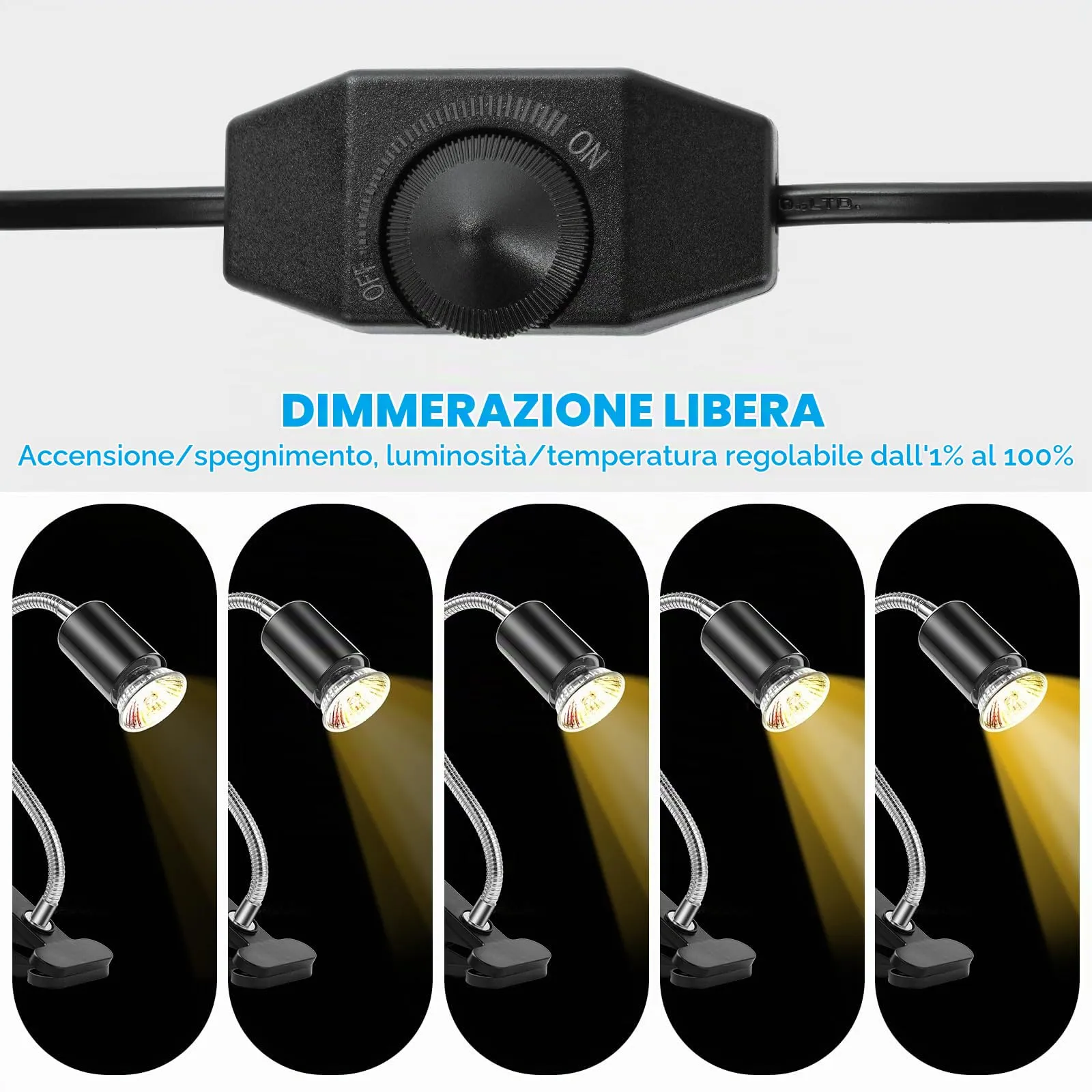vsshe Lampada per Rettili e Tartarughe, Portalampada E27 con 2 Lampadine UVA UVB da 50W, Morsetto Girevole a 360° - immagine 6