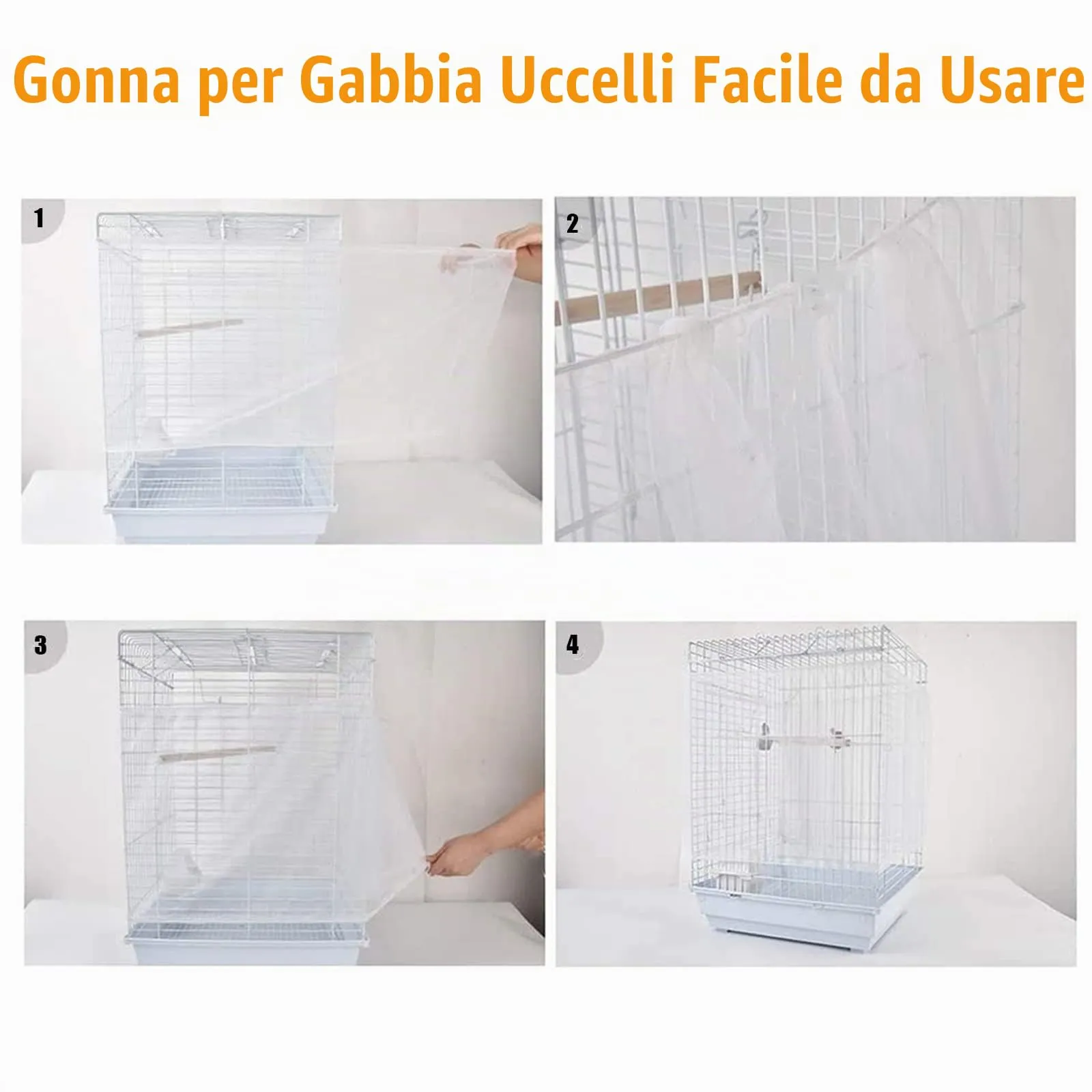 Leikedun Copertura per Gabbia Uccelli in Rete, Bianco, 140-220 cm x 30 cm - immagine 6