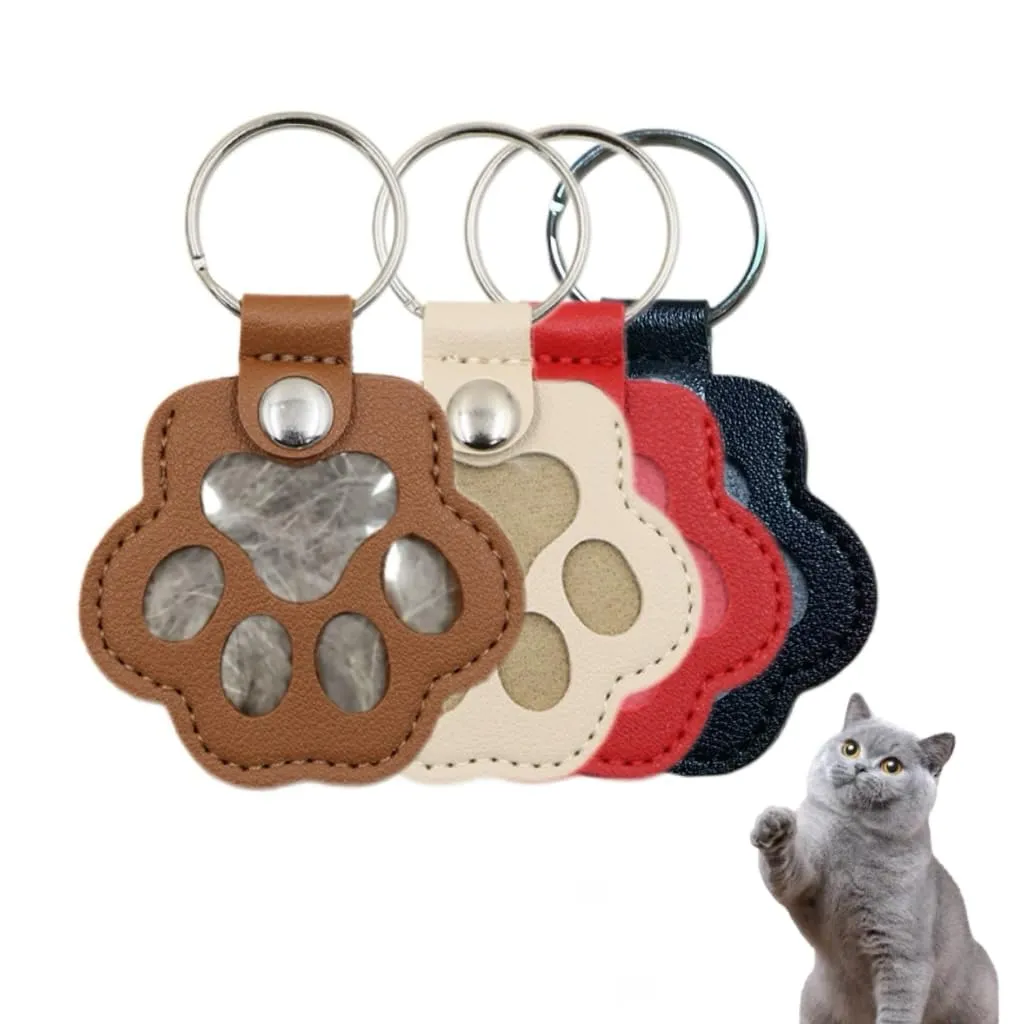 ZEXI Portachiavi Raccogli Pelo per Cani e Gatti a Forma di Zampa, Pelle PU, Set da 4, Nero, Rosso, Marrone, Bianco - immagine 1