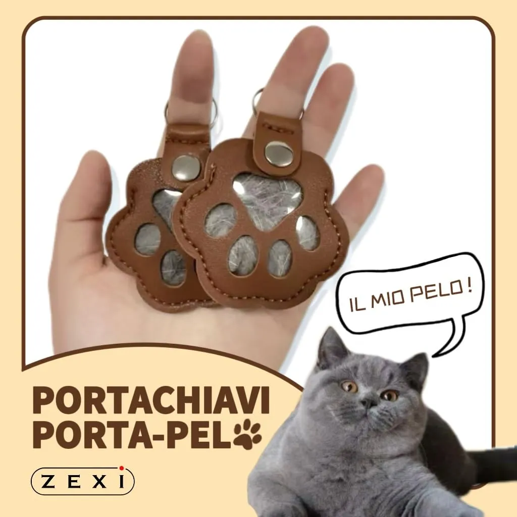 ZEXI Portachiavi Raccogli Pelo per Cani e Gatti a Forma di Zampa, Pelle PU, Set da 4, Nero, Rosso, Marrone, Bianco - immagine 2
