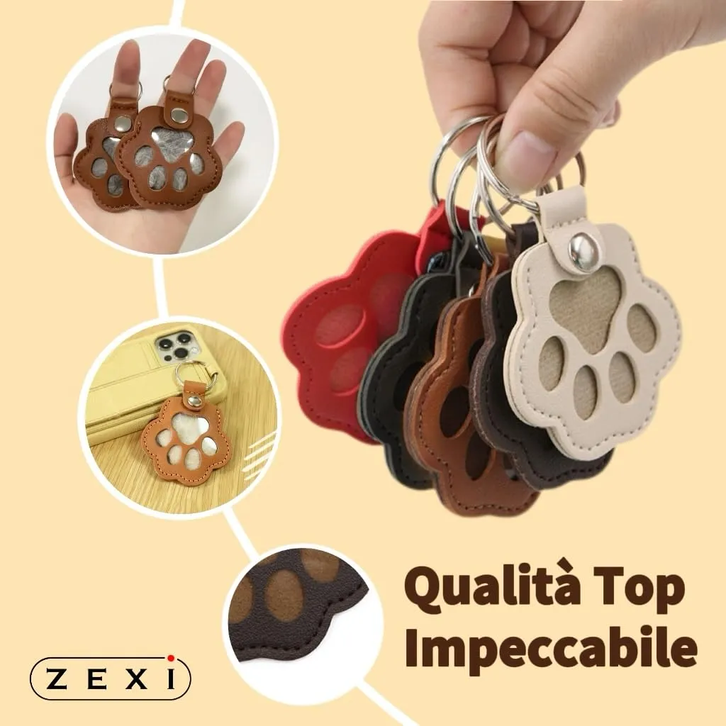 ZEXI Portachiavi Raccogli Pelo per Cani e Gatti a Forma di Zampa, Pelle PU, Set da 4, Nero, Rosso, Marrone, Bianco - immagine 3