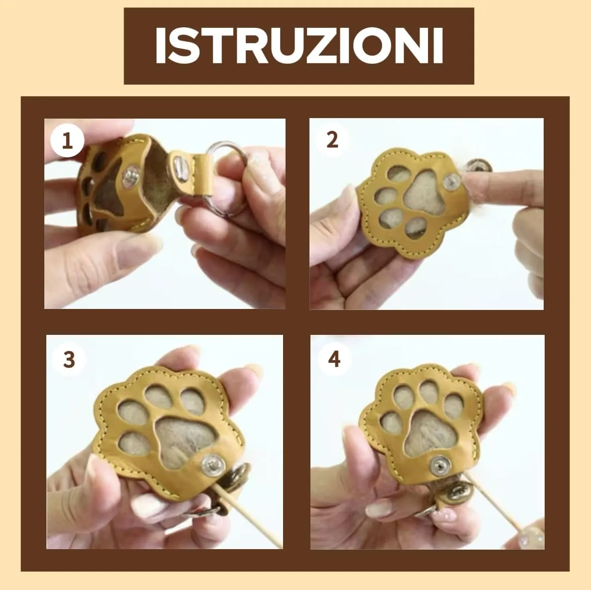 ZEXI Portachiavi Raccogli Pelo per Cani e Gatti a Forma di Zampa, Pelle PU, Set da 4, Nero, Rosso, Marrone, Bianco - immagine 4