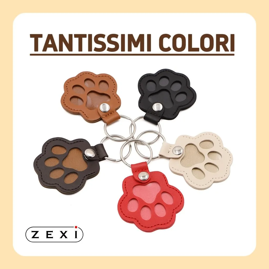 ZEXI Portachiavi Raccogli Pelo per Cani e Gatti a Forma di Zampa, Pelle PU, Set da 4, Nero, Rosso, Marrone, Bianco - immagine 5
