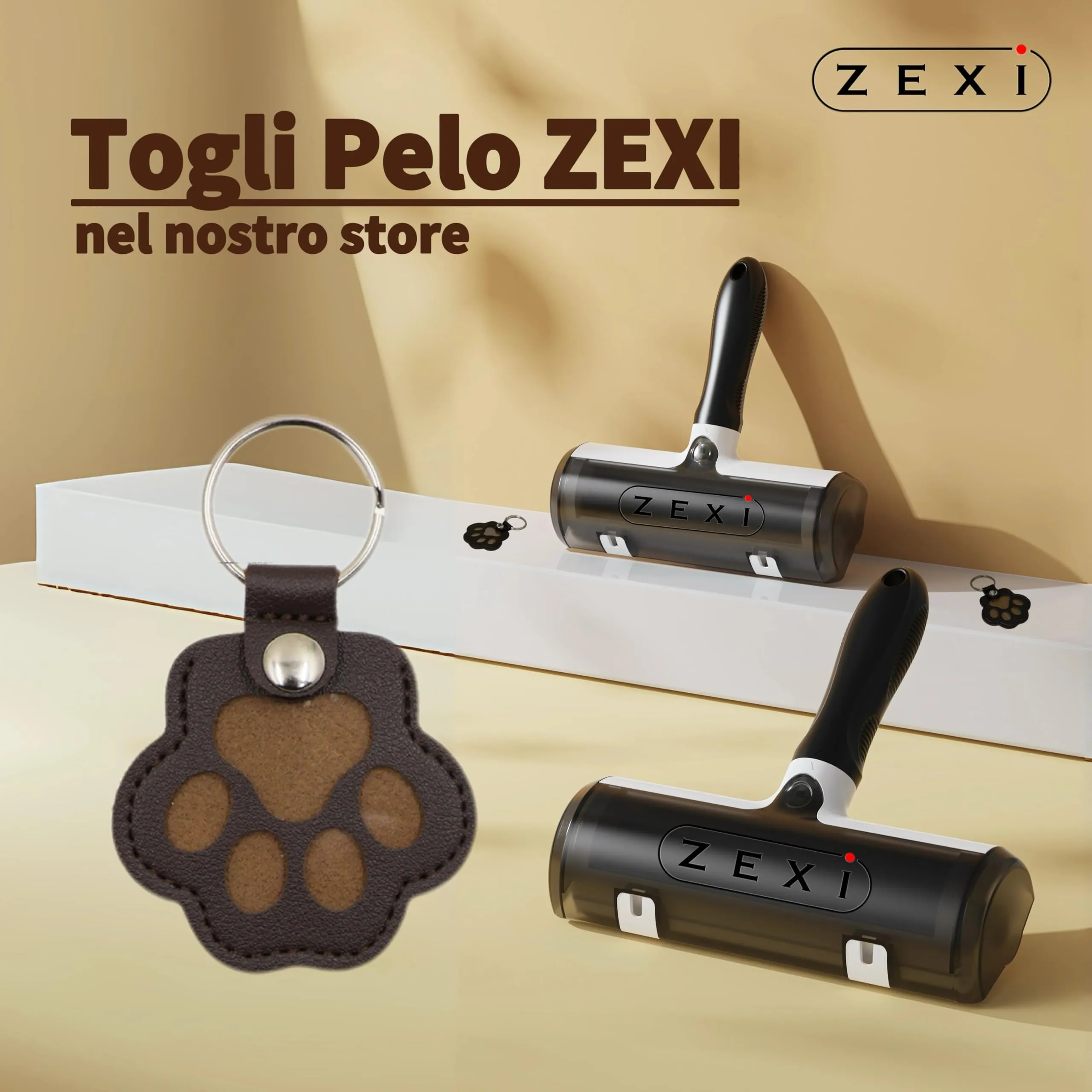 ZEXI Portachiavi Raccogli Pelo per Cani e Gatti a Forma di Zampa, Pelle PU, Set da 4, Nero, Rosso, Marrone, Bianco - immagine 6