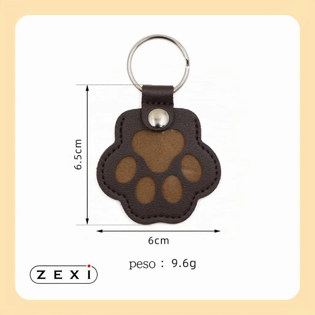 ZEXI Portachiavi Raccogli Pelo per Cani e Gatti a Forma di Zampa, Pelle PU, Set da 4, Nero, Rosso, Marrone, Bianco - immagine 7