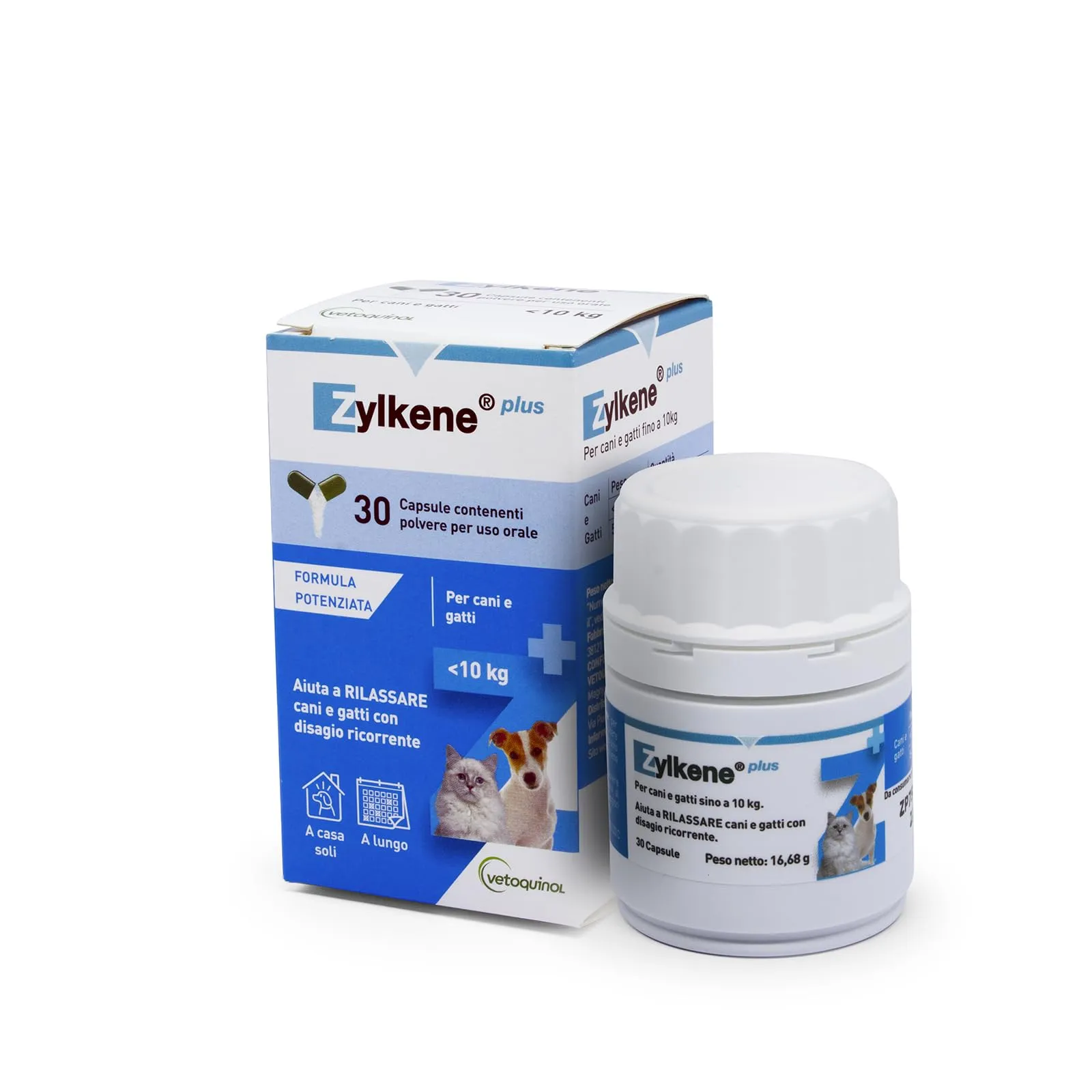 Vetoquinol Zylkene Plus Mangime Complementare per Gatti e Cani fino a 10 kg, 75 mg, 30 capsule - immagine 1