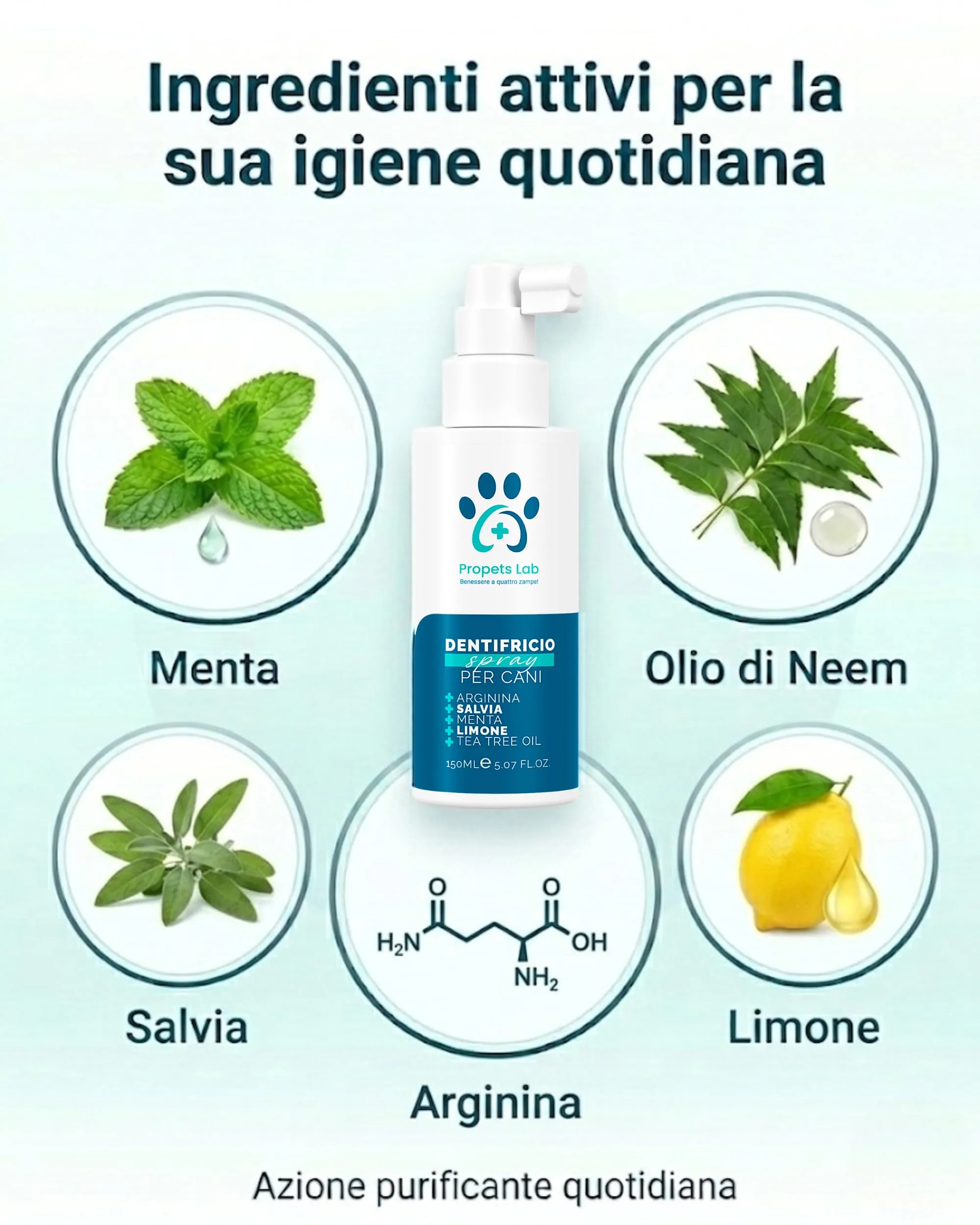 Propets Lab Dentifricio Spray per Cani e Gatti, 150 ml, con Spazzolino in Silicone, Menta, Salvia, Limone e Tea Tree - immagine 3