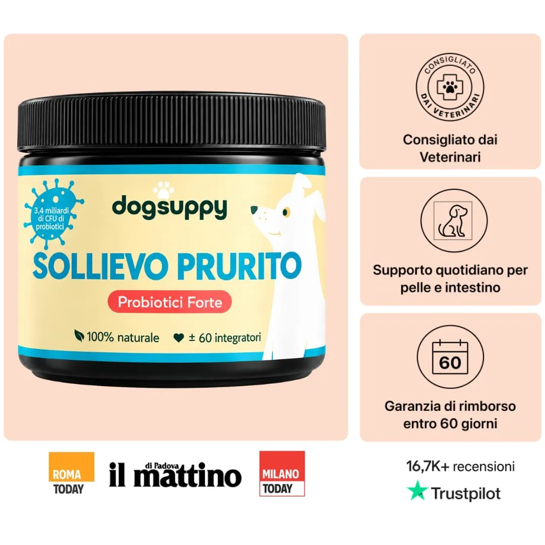 DogSuppy Sollievo Prurito Probiotici per Cani, Supporto Intestinale e Immunitario, 60 Integratori - immagine 2