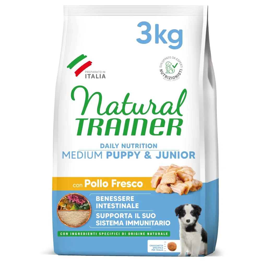 Trainer Natural Cibo per Cani Medium Puppy and Junior, Pollo, 3 kg - immagine 1