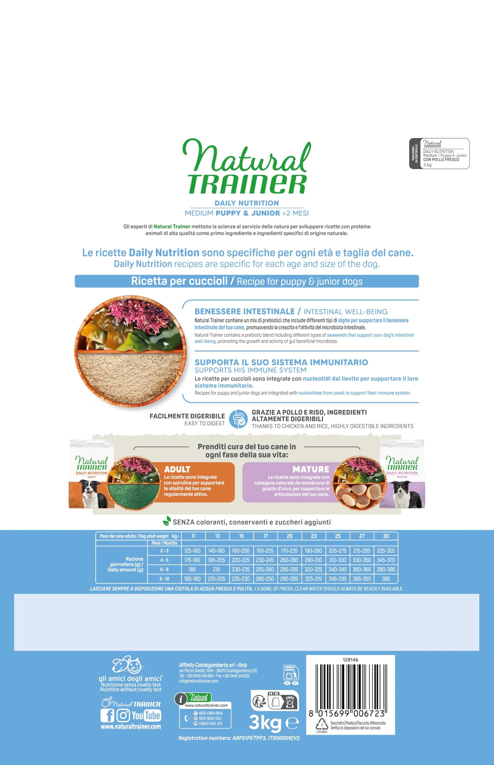 Trainer Natural Cibo per Cani Medium Puppy and Junior, Pollo, 3 kg - immagine 3
