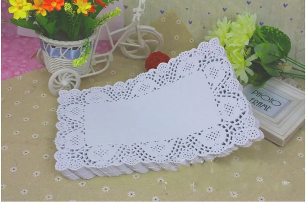 JOFONY centrini di carta rettangolari in pizzo bianco, 16,5 x 22,8 cm, 200 pezzi - immagine 4