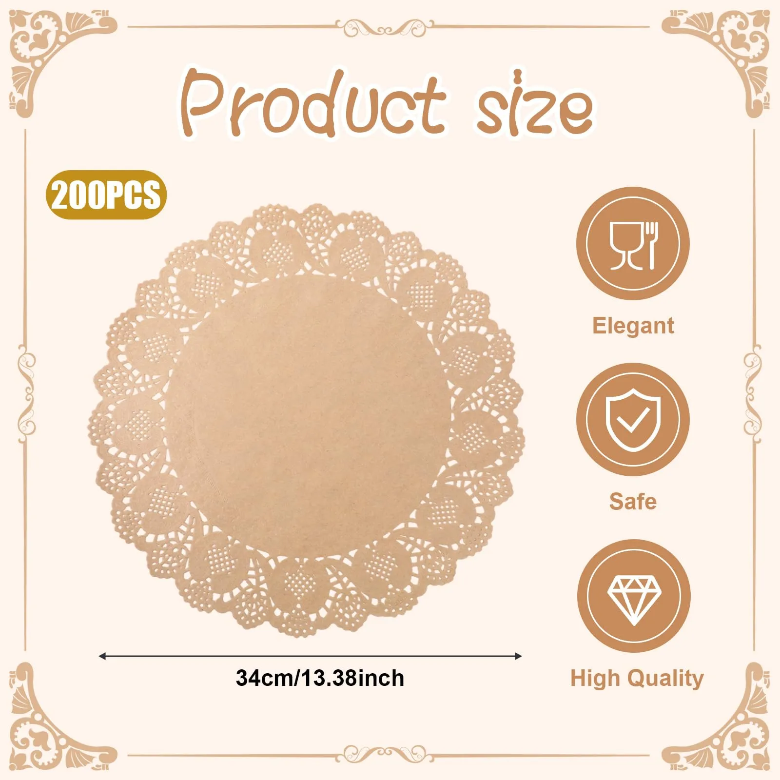 SynHHergyx Centrini di Carta Usa e Getta in Pizzo, 34 cm, Marrone, 200 Pezzi - immagine 2