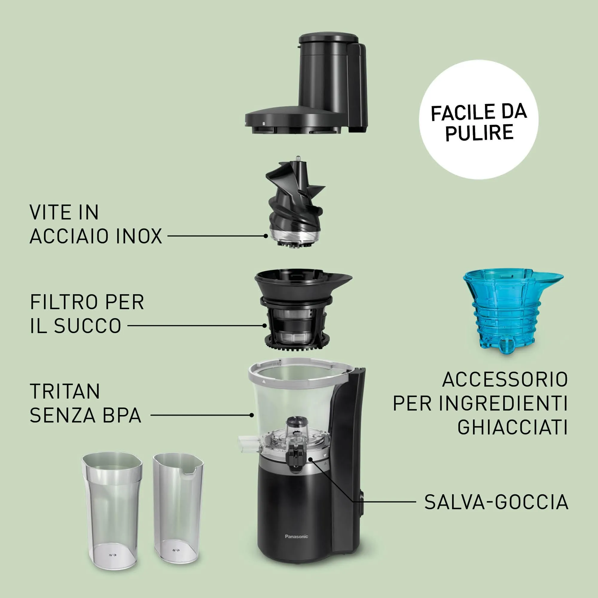 Panasonic Slow Juicer MJ-L700KXE, Nero - immagine 4