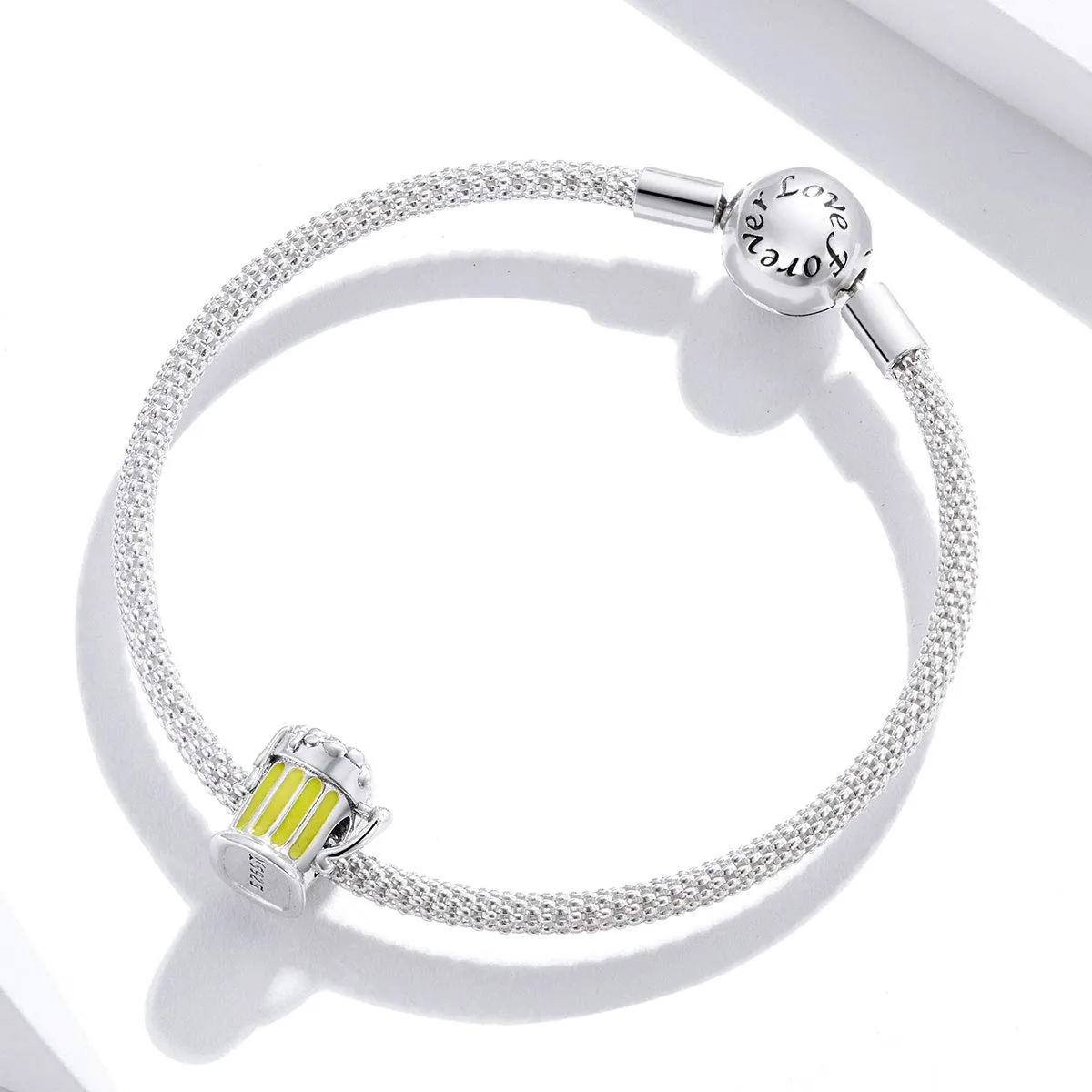 NewL Ciondolo a forma di bicchiere di birra in argento Sterling 925 per braccialetti a serpente, perline smaltate - immagine 3