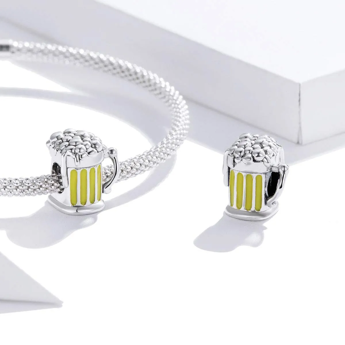 NewL Ciondolo a forma di bicchiere di birra in argento Sterling 925 per braccialetti a serpente, perline smaltate - immagine 4