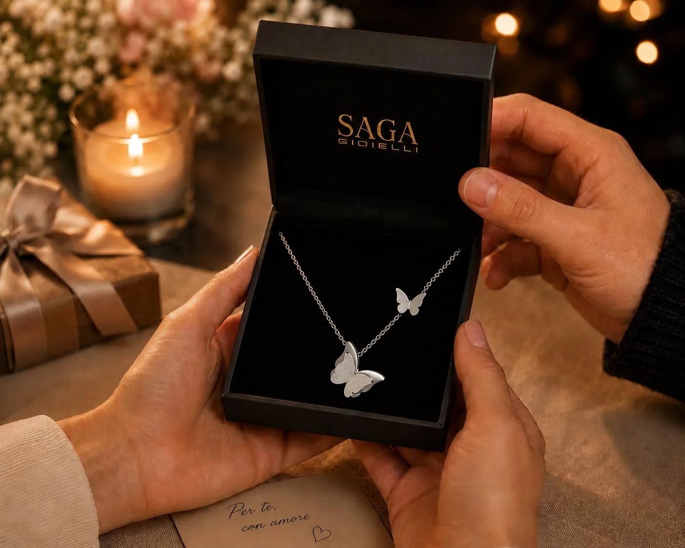 Saga Gioielli Collana Donna Farfalla in Acciaio Argento 45 cm - immagine 5