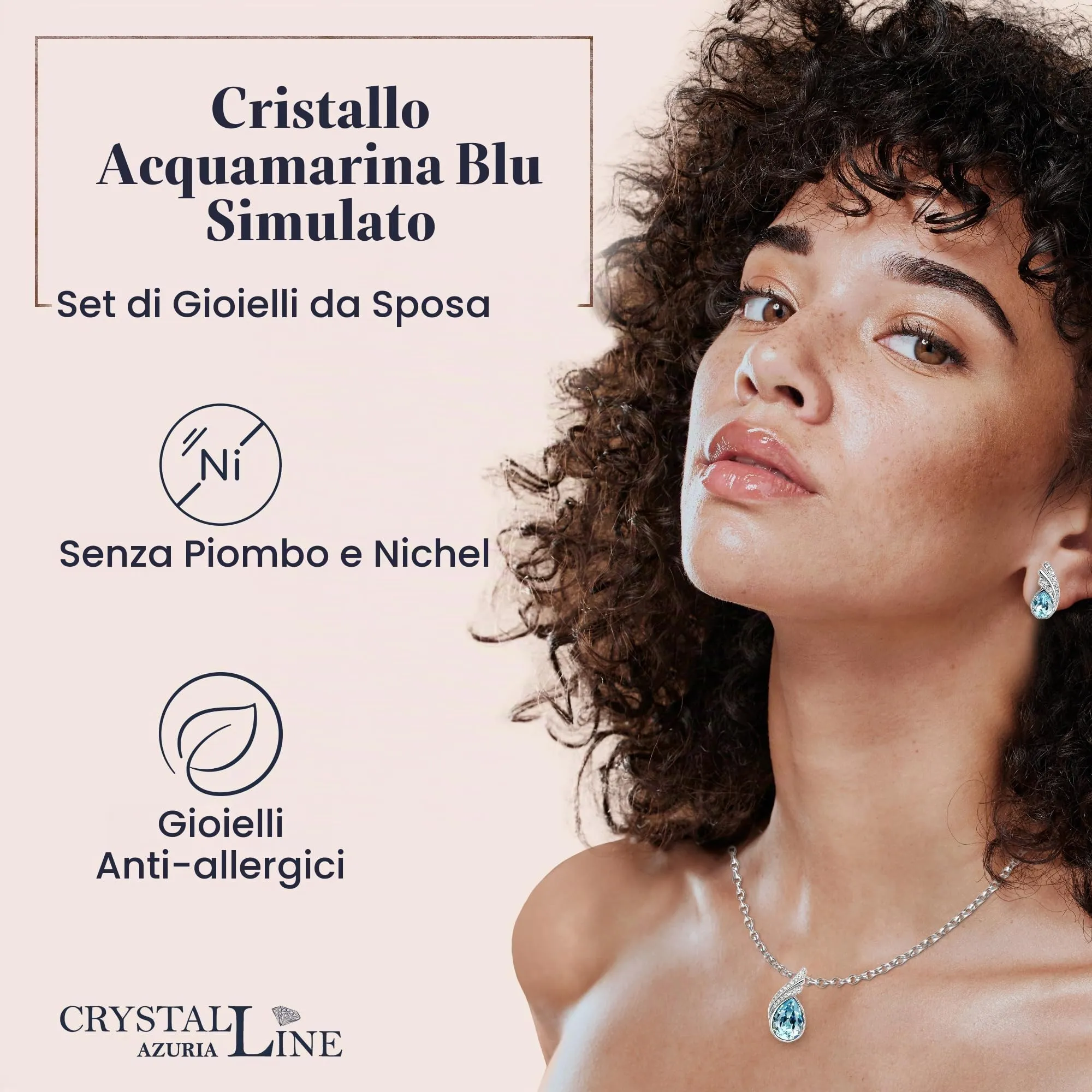 Crystalline Azuria Donna 18ct Placcato Oro Bianco Parure Collana con Ciondolo e Orecchini, Cristalli Blu Acquamarina simulato, 45 cm - immagine 3