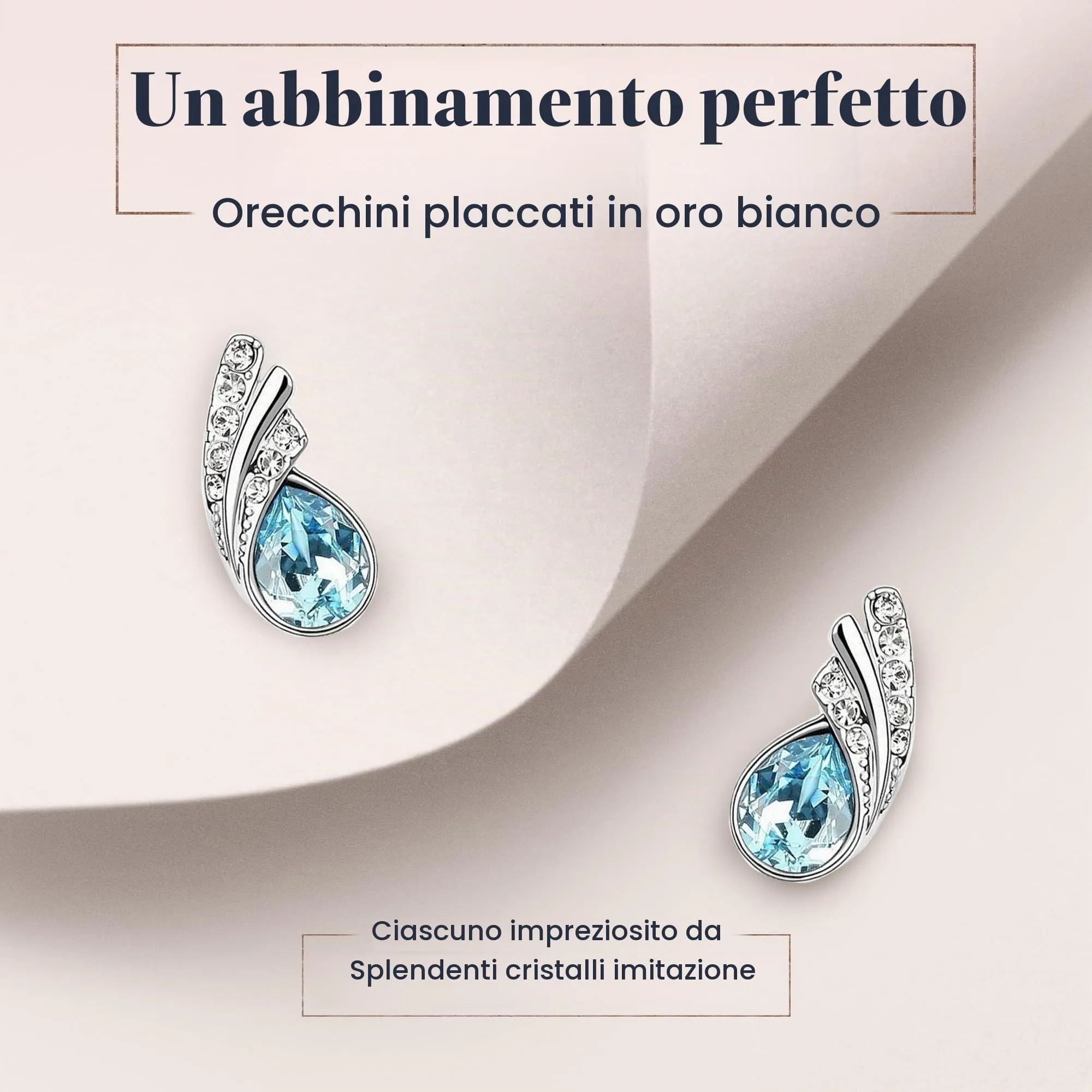 Crystalline Azuria Donna 18ct Placcato Oro Bianco Parure Collana con Ciondolo e Orecchini, Cristalli Blu Acquamarina simulato, 45 cm - immagine 5