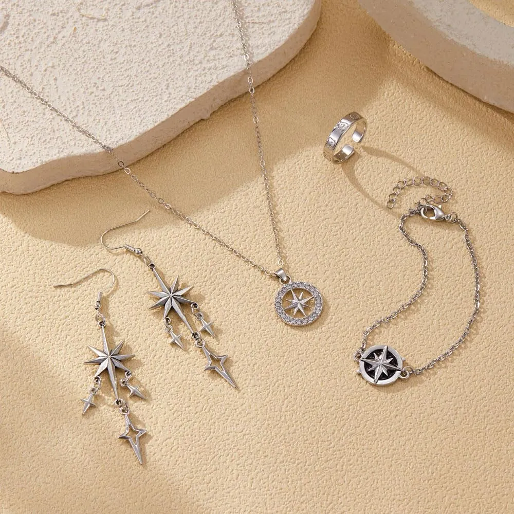XFSRG Set di Gioielli da Donna Stray Kids SKZ - Collana con Ciondolo a Bussola, Bracciale Regolabile, Orecchini e Anello - immagine 3
