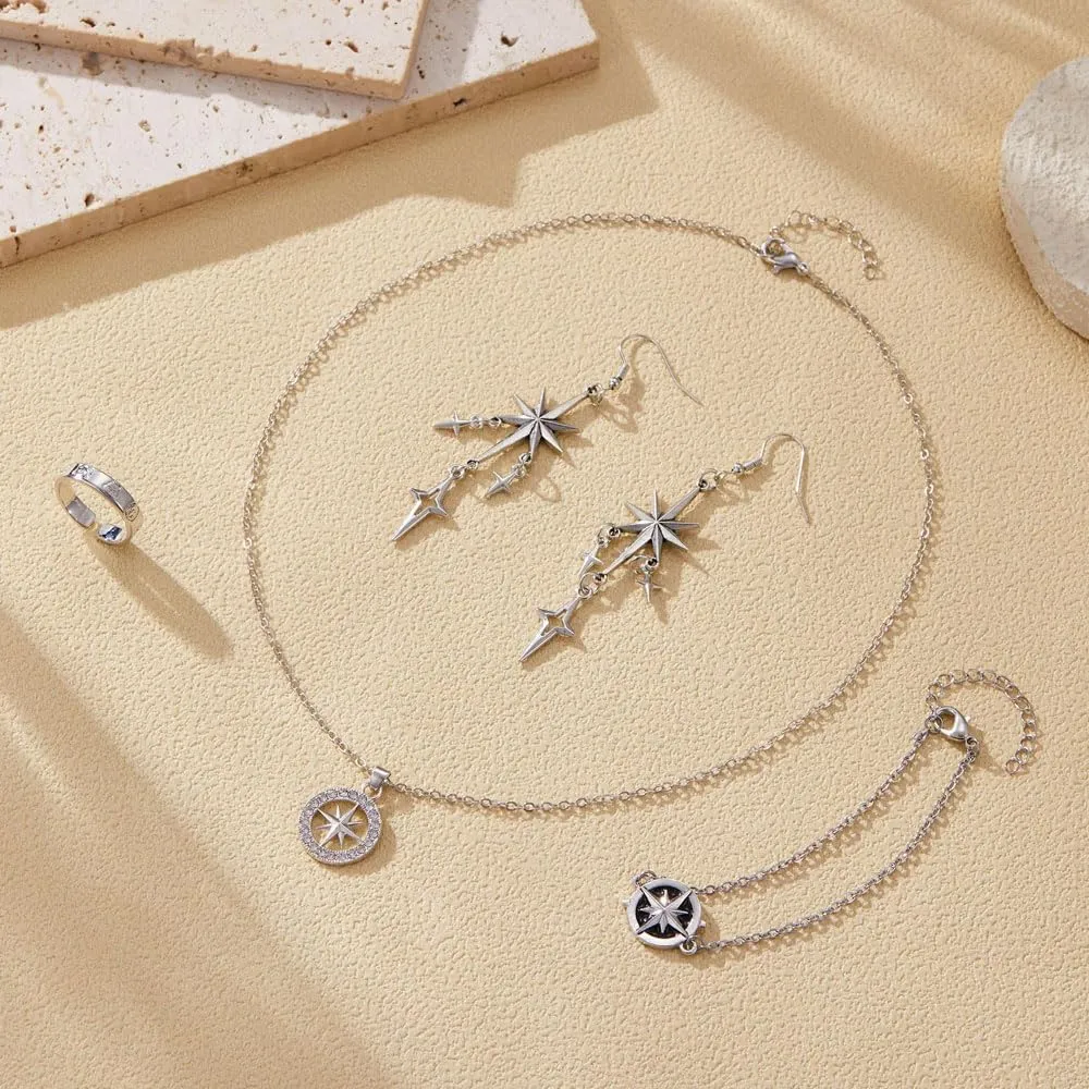 XFSRG Set di Gioielli da Donna Stray Kids SKZ - Collana con Ciondolo a Bussola, Bracciale Regolabile, Orecchini e Anello - immagine 4