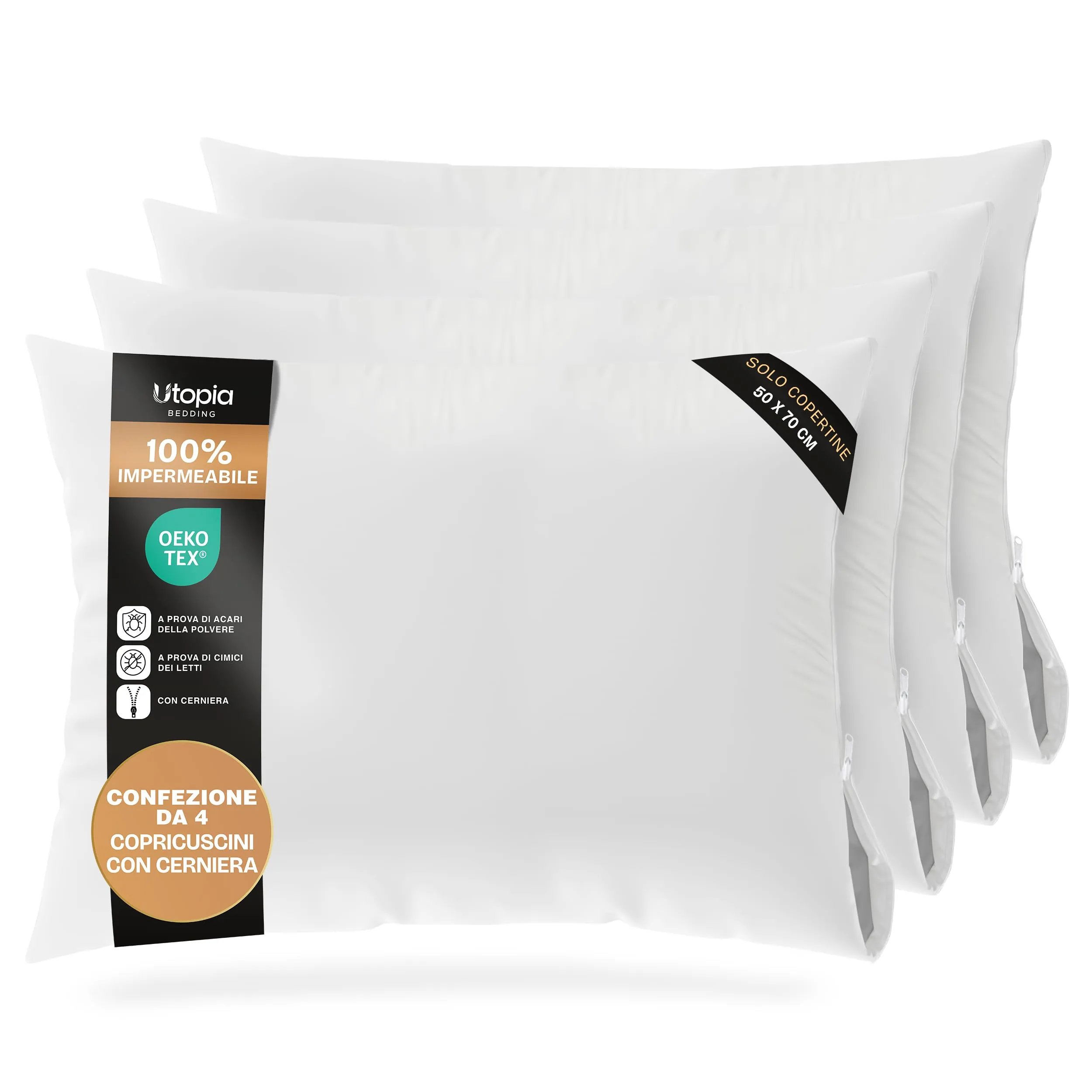 Utopia Bedding Copricuscini Impermeabili con Cerniera, 50 x 70 cm, Set di 4, Bianco - immagine 1
