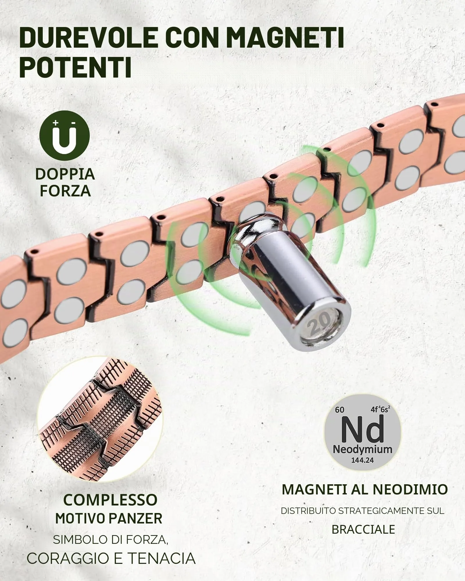 MagEnergy Bracciale Magnetico in Rame Puro 99,99% per Uomini, Chiusura a Farfalla, Lunghezza Regolabile (Rame) - immagine 5