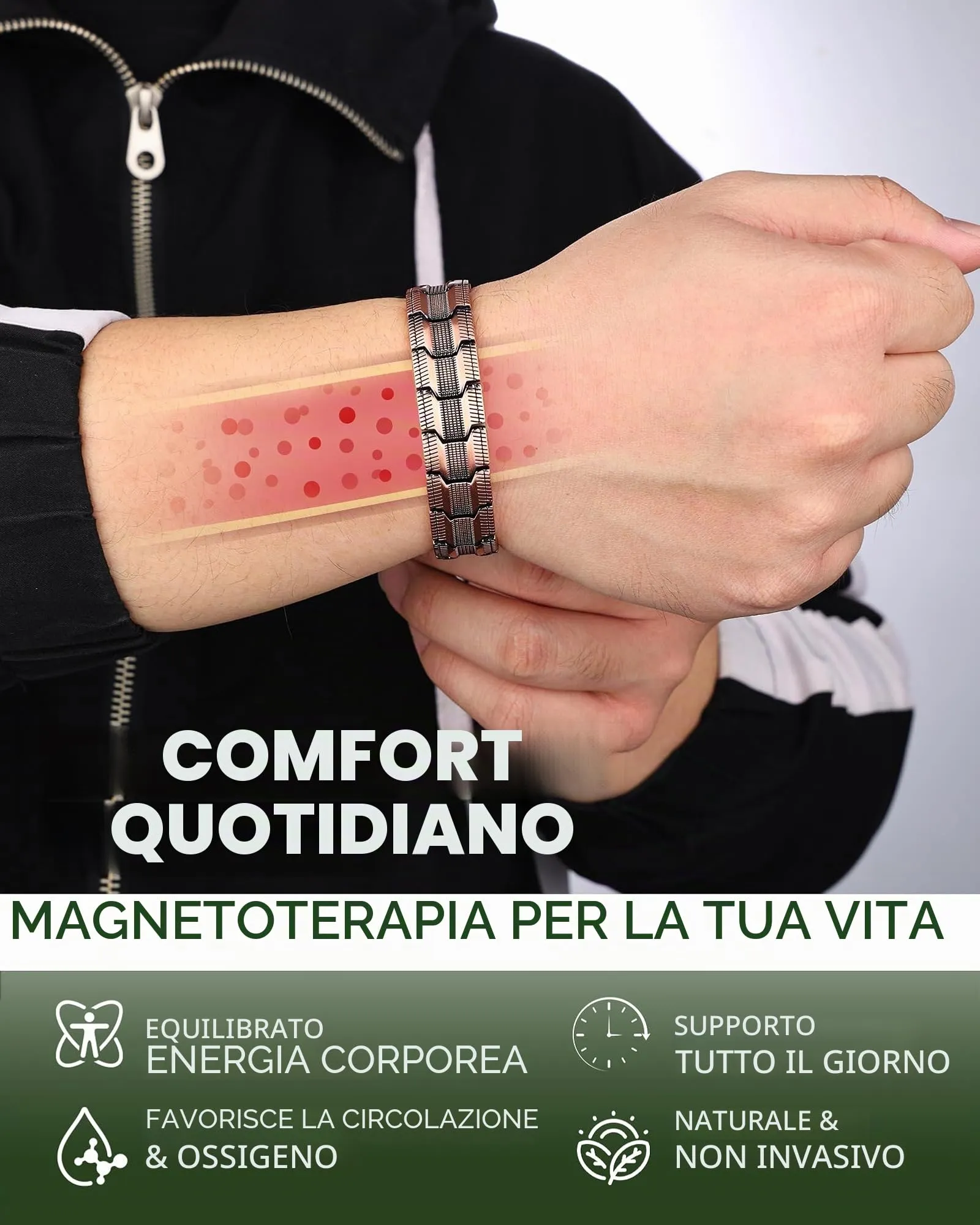 MagEnergy Bracciale Magnetico in Rame Puro 99,99% per Uomini, Chiusura a Farfalla, Lunghezza Regolabile (Rame) - immagine 6