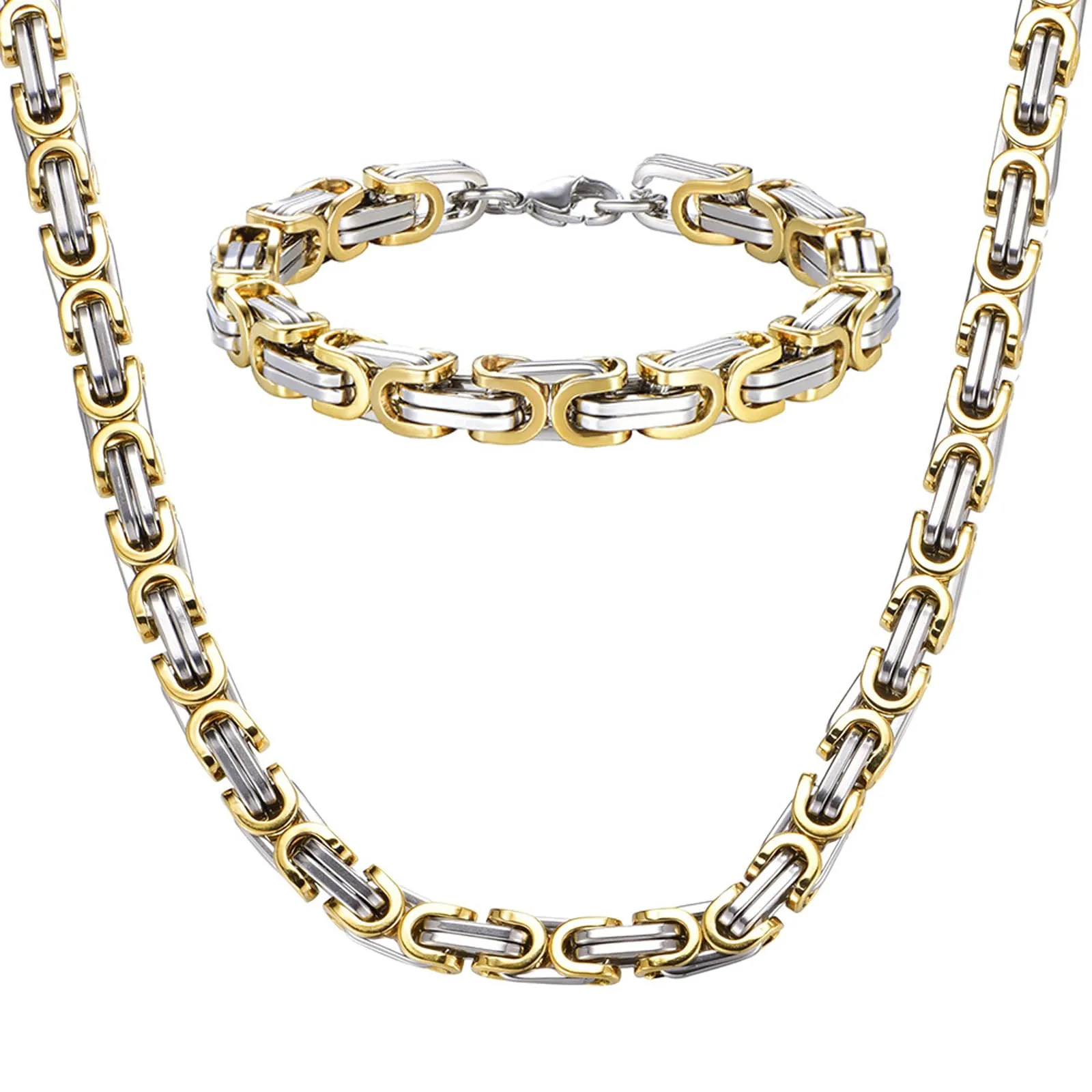 Caimeytie Set collana e bracciale da uomo in acciaio inox, oro e acciaio, 6 mm - immagine 1