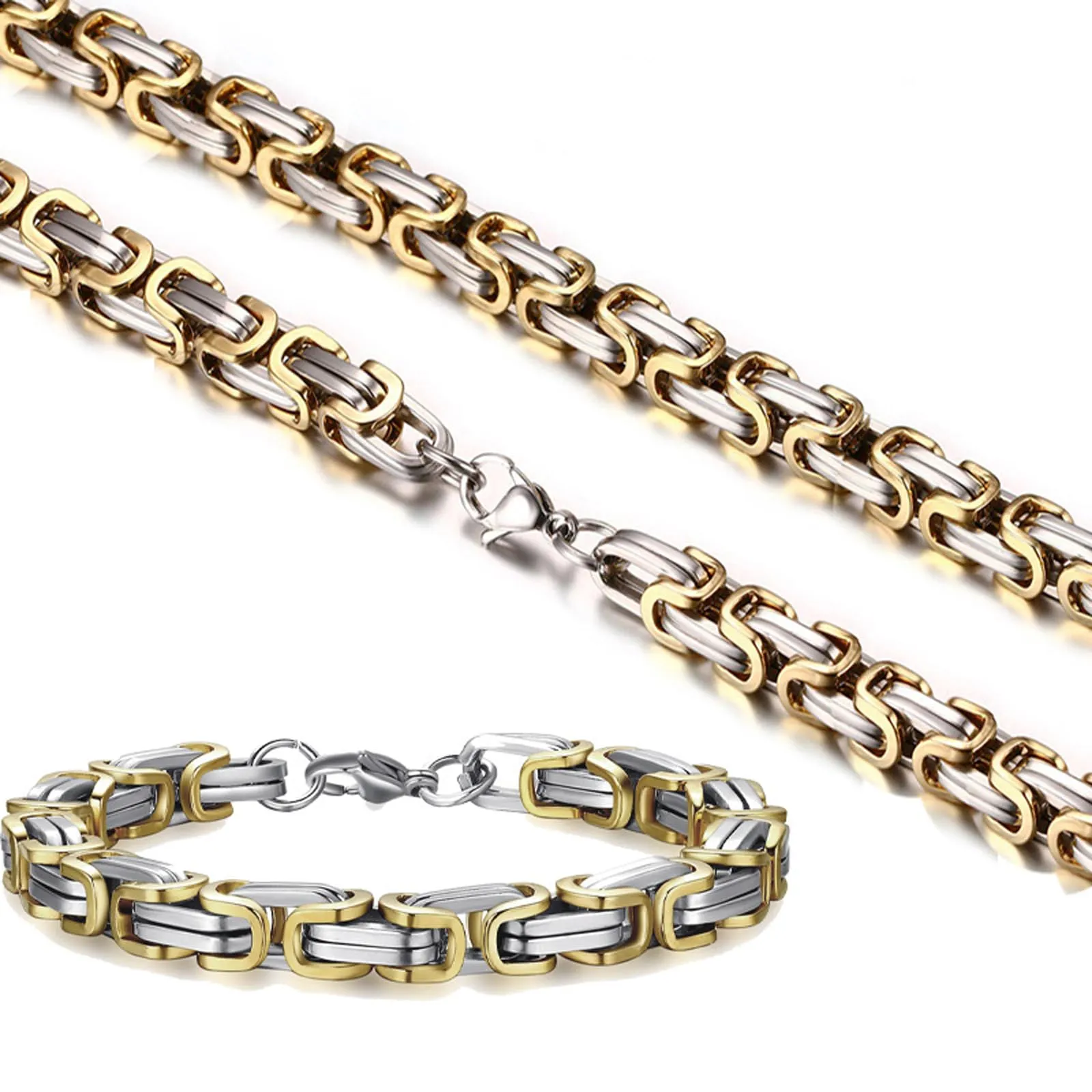 Caimeytie Set collana e bracciale da uomo in acciaio inox, oro e acciaio, 6 mm - immagine 2