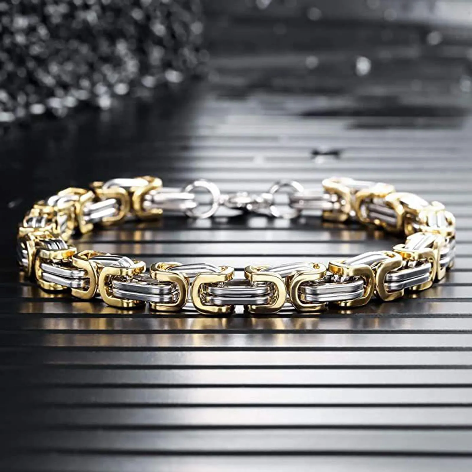 Caimeytie Set collana e bracciale da uomo in acciaio inox, oro e acciaio, 6 mm - immagine 4