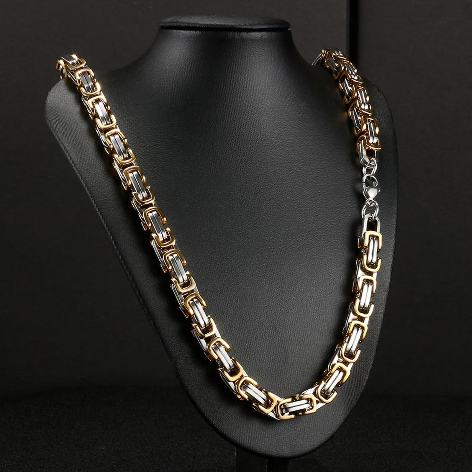 Caimeytie Set collana e bracciale da uomo in acciaio inox, oro e acciaio, 6 mm - immagine 5