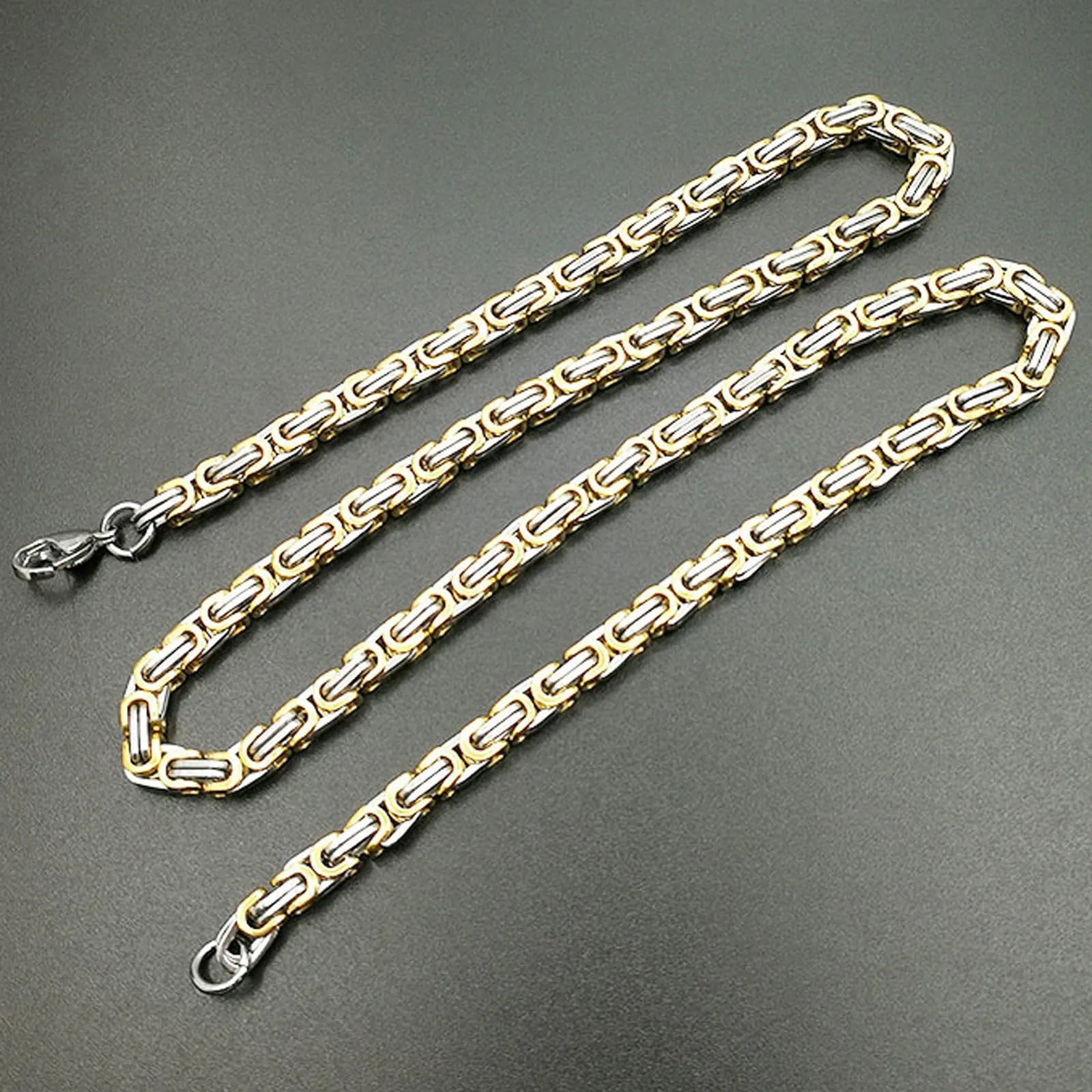 Caimeytie Set collana e bracciale da uomo in acciaio inox, oro e acciaio, 6 mm - immagine 6