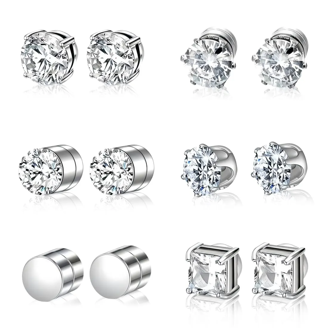 IKOPFLN Orecchini Magnetici da Uomo 6mm, Argento, 6 Paia - immagine 1