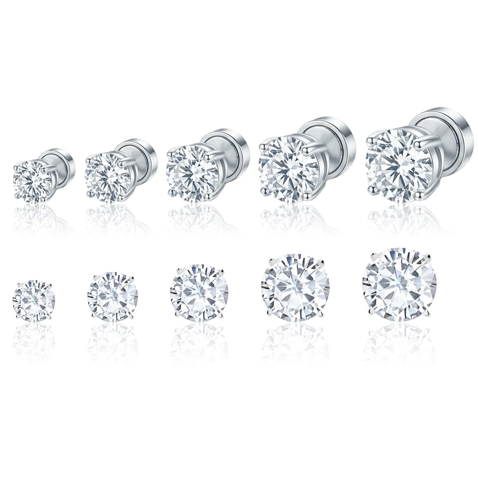 GWEOR Kit 5 Paia di Orecchini Clip Magnetici con Zirconi, 4-8mm, Silver - immagine 1