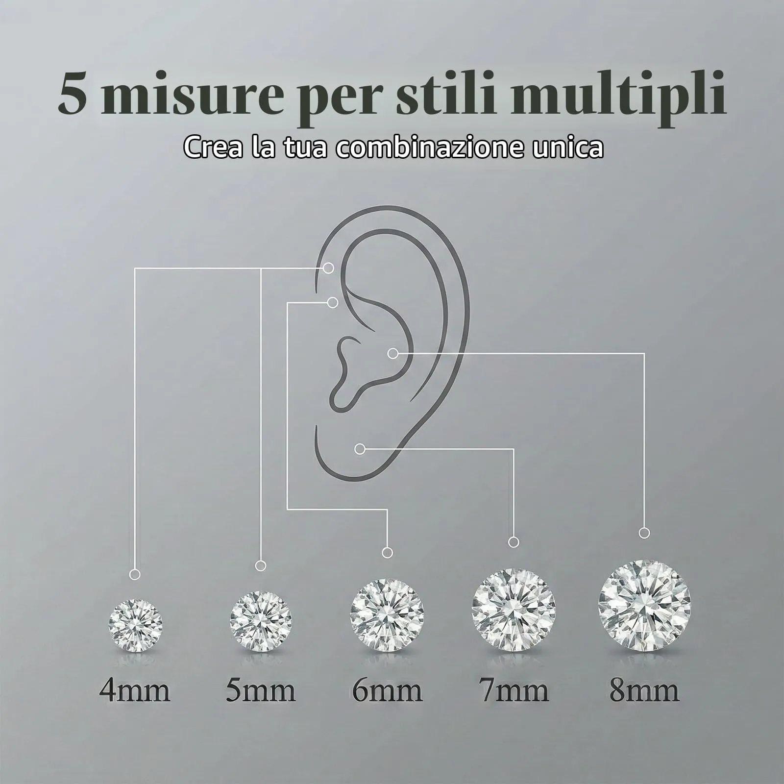 GWEOR Kit 5 Paia di Orecchini Clip Magnetici con Zirconi, 4-8mm, Silver - immagine 3