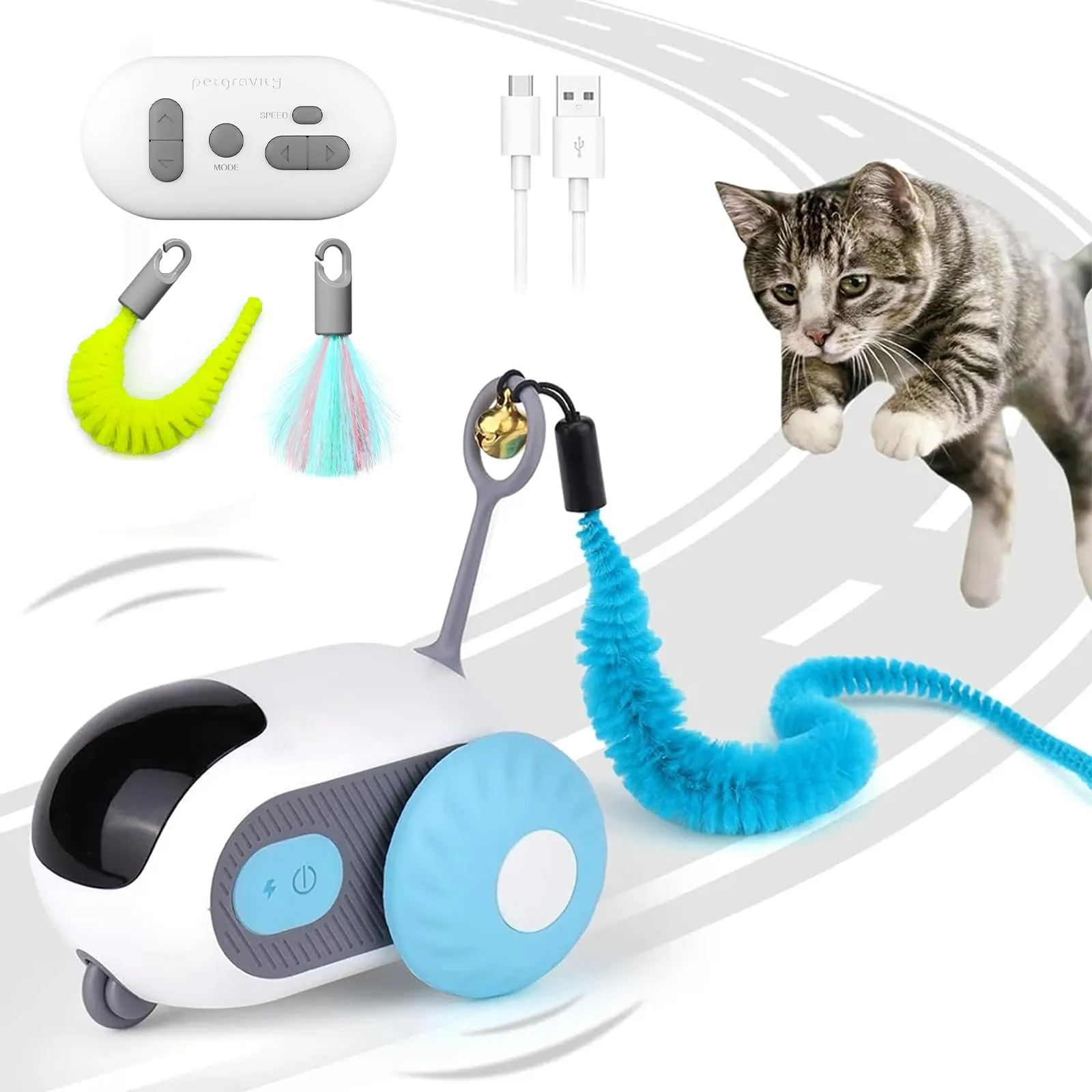 NEOVSUNY Giocattolo Elettrico Interattivo per Gatti con Telecomando e Palla Intelligente, 2 Modalità, Blu - immagine 1