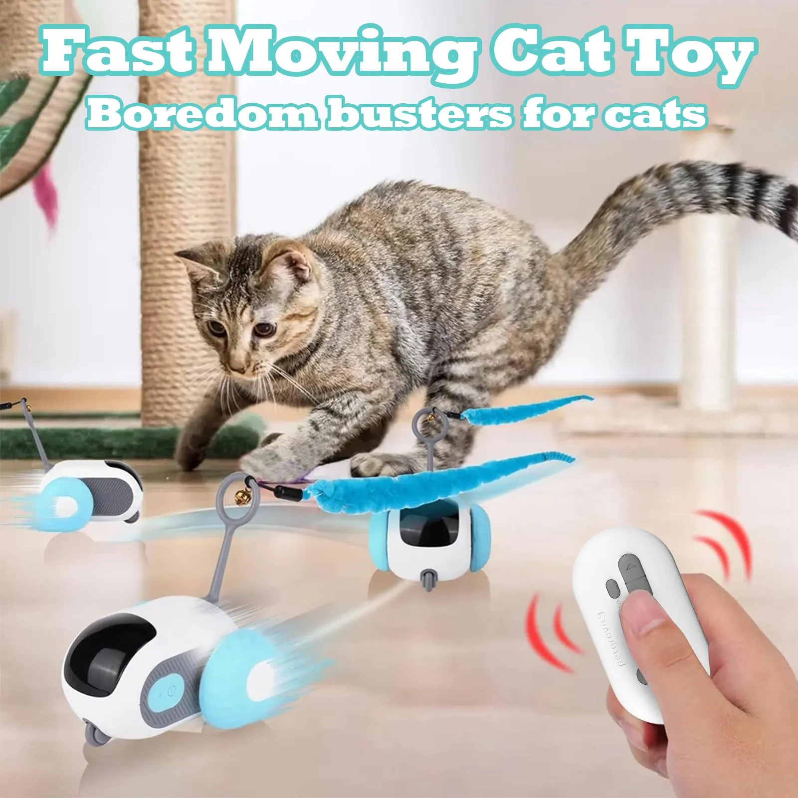NEOVSUNY Giocattolo Elettrico Interattivo per Gatti con Telecomando e Palla Intelligente, 2 Modalità, Blu - immagine 3
