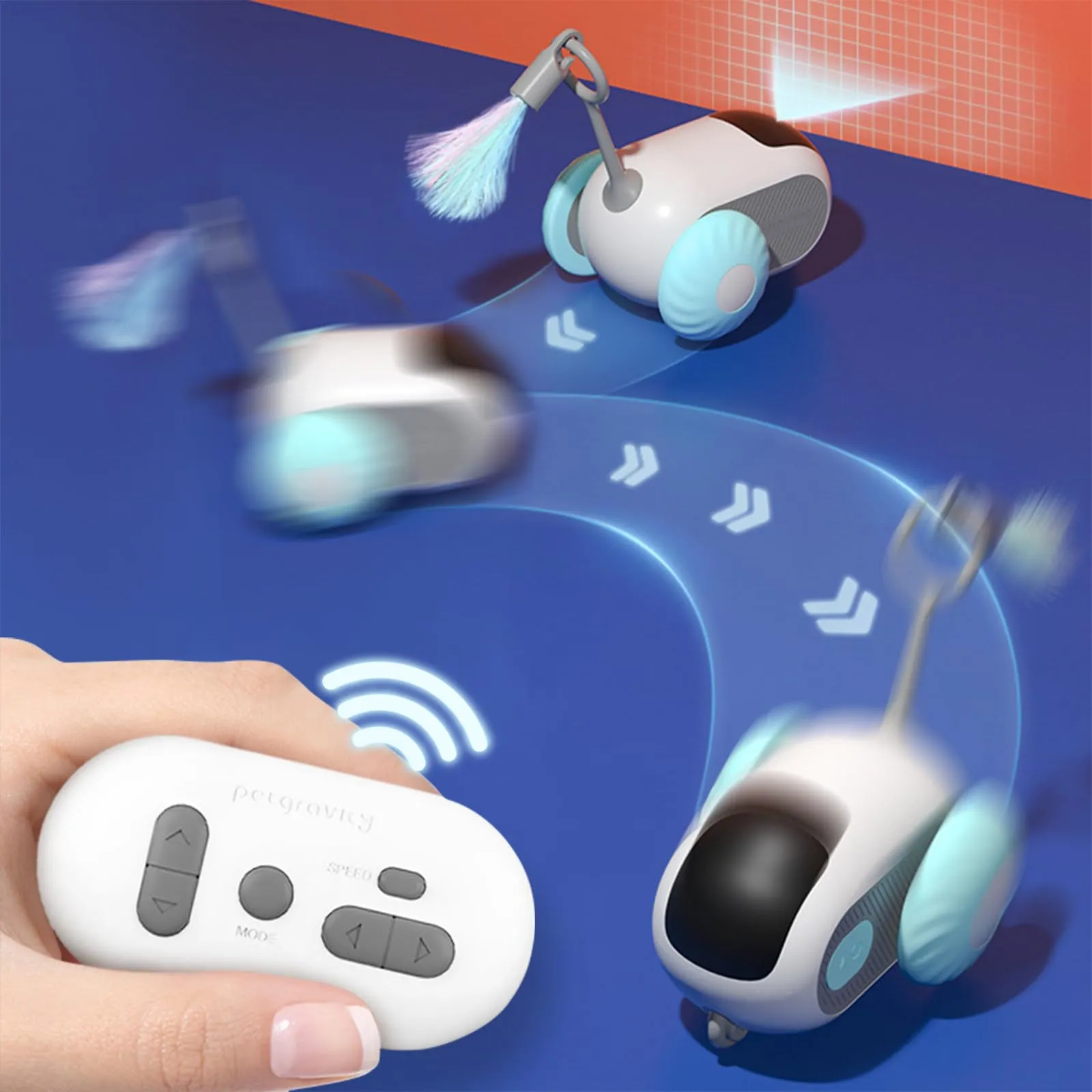 NEOVSUNY Giocattolo Elettrico Interattivo per Gatti con Telecomando e Palla Intelligente, 2 Modalità, Blu - immagine 4