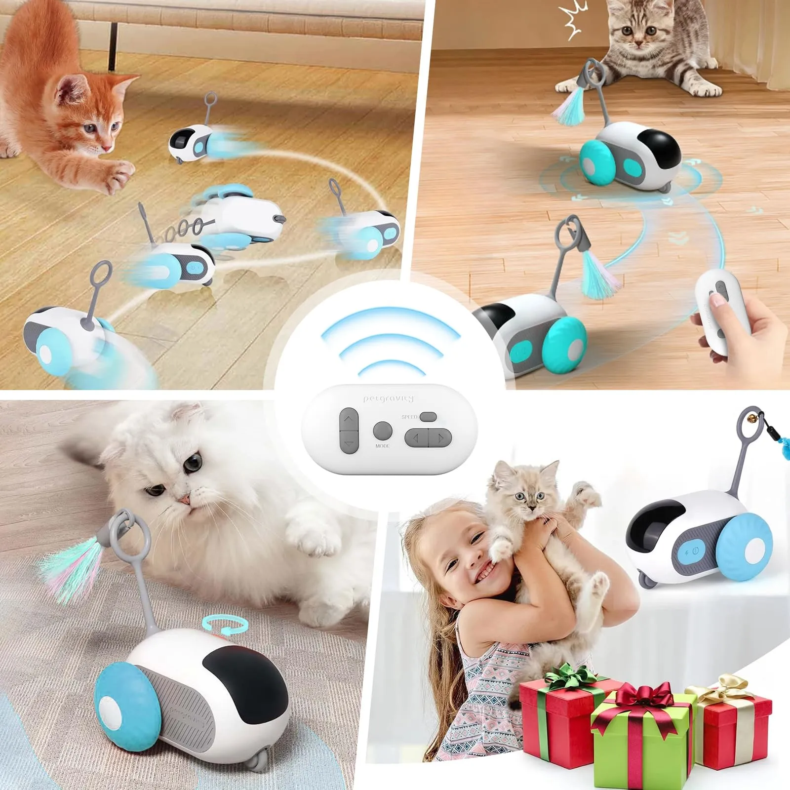 NEOVSUNY Giocattolo Elettrico Interattivo per Gatti con Telecomando e Palla Intelligente, 2 Modalità, Blu - immagine 5