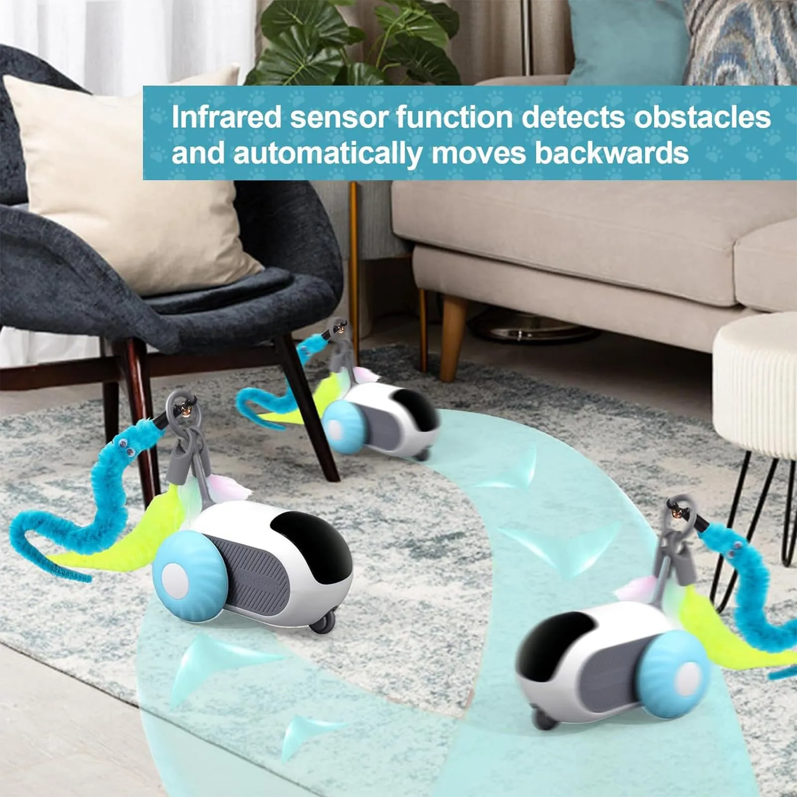NEOVSUNY Giocattolo Elettrico Interattivo per Gatti con Telecomando e Palla Intelligente, 2 Modalità, Blu - immagine 6