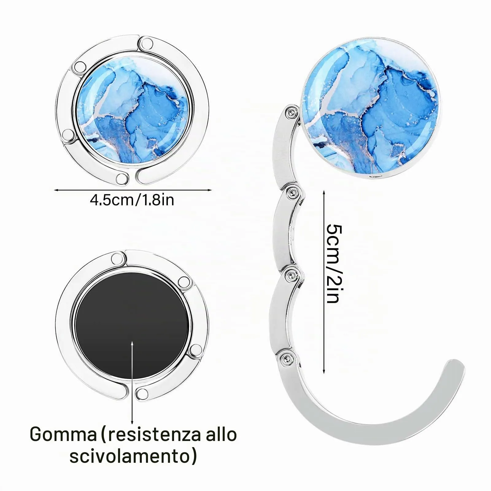 Zikenis Set di 4 ganci per borsa da tavolo, pieghevoli, antiscivolo, multicolore o marmorizzato - immagine 3