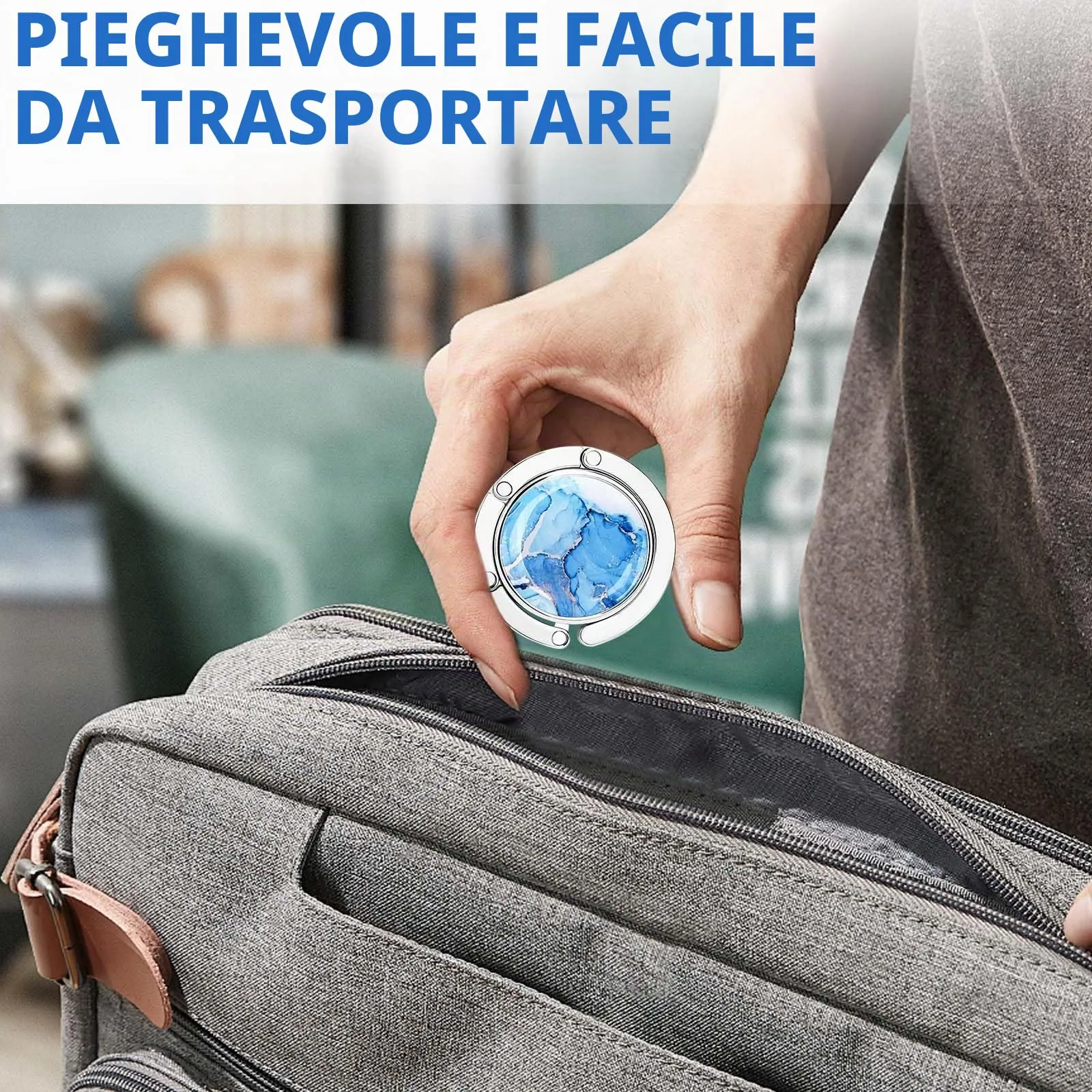 Zikenis Set di 4 ganci per borsa da tavolo, pieghevoli, antiscivolo, multicolore o marmorizzato - immagine 4