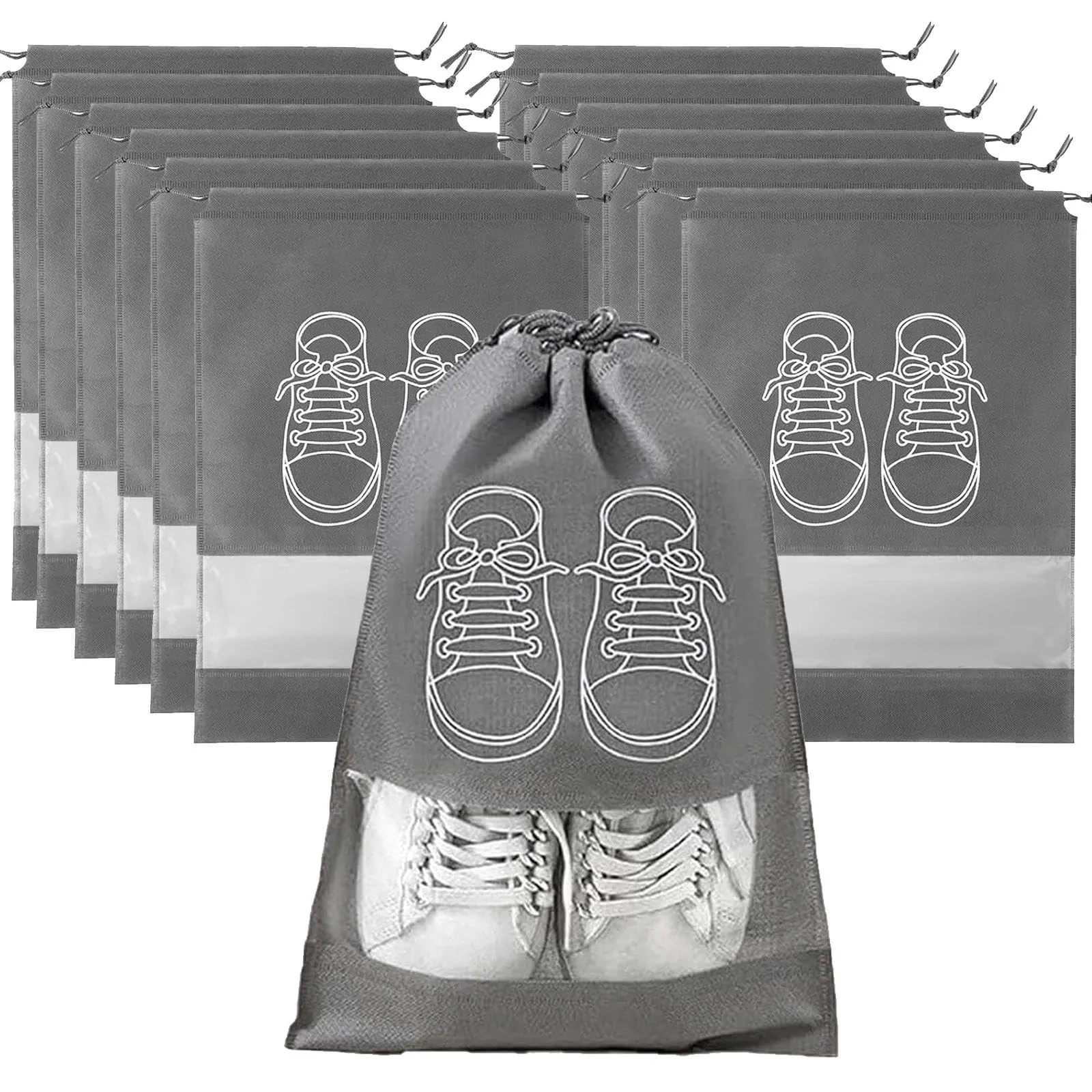 Itharon Sacchetti per Scarpe da Viaggio, 12 Pezzi, Grigio con Finestra Trasparente, in TNT Idrorepellente e Pieghevole - immagine 1