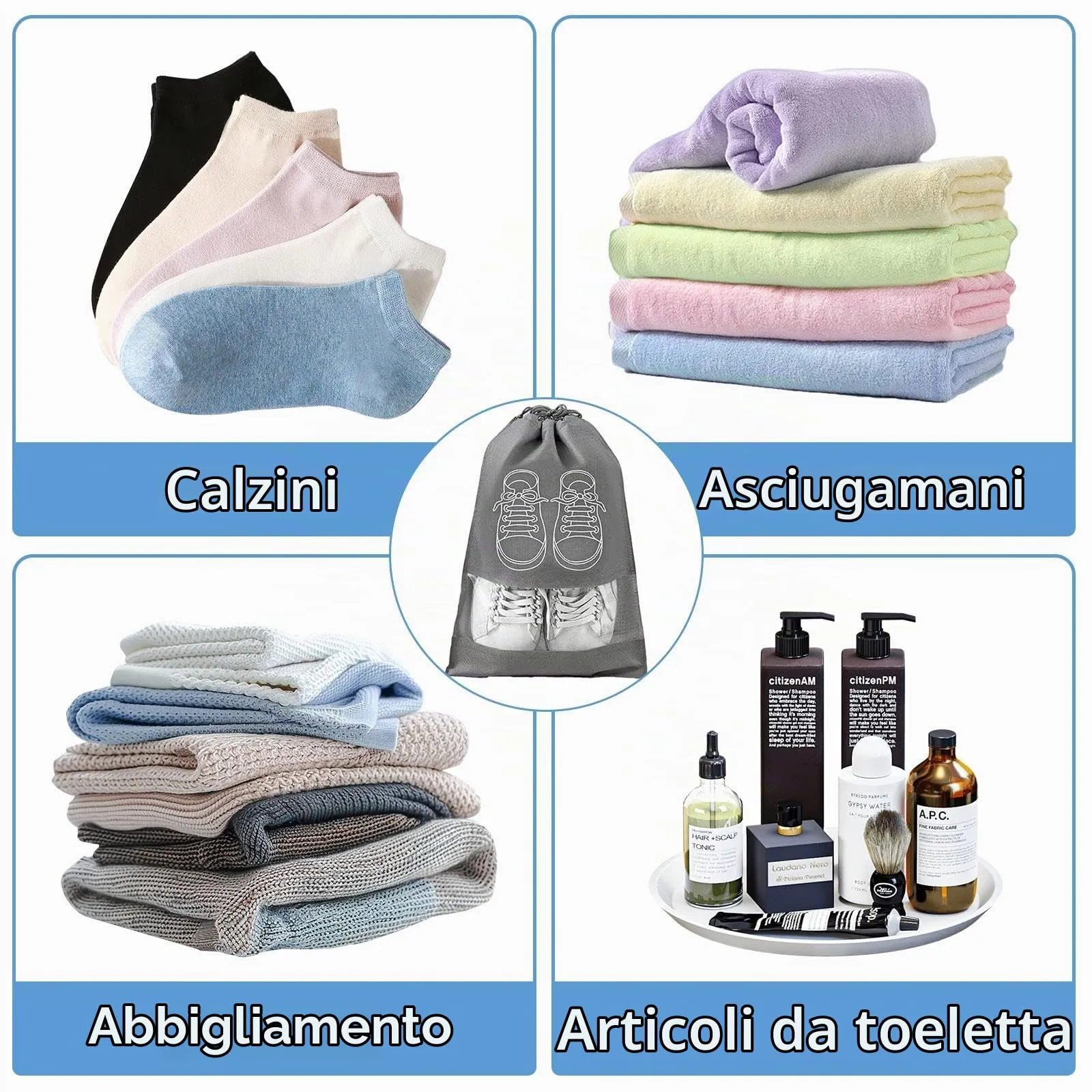 Itharon Sacchetti per Scarpe da Viaggio, 12 Pezzi, Grigio con Finestra Trasparente, in TNT Idrorepellente e Pieghevole - immagine 4