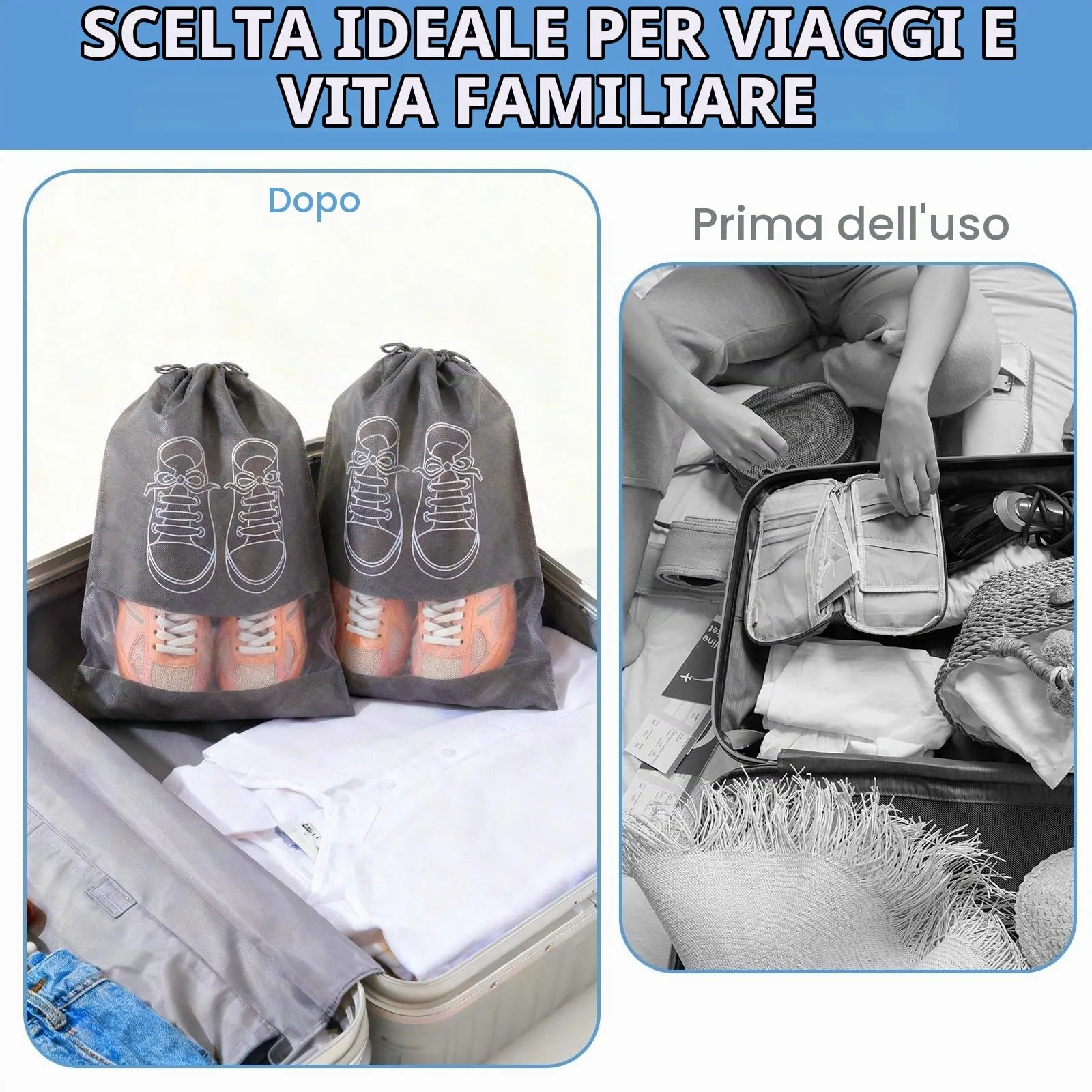 Itharon Sacchetti per Scarpe da Viaggio, 12 Pezzi, Grigio con Finestra Trasparente, in TNT Idrorepellente e Pieghevole - immagine 5