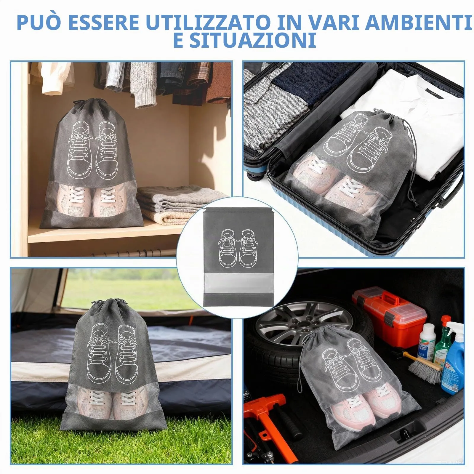 Itharon Sacchetti per Scarpe da Viaggio, 12 Pezzi, Grigio con Finestra Trasparente, in TNT Idrorepellente e Pieghevole - immagine 7