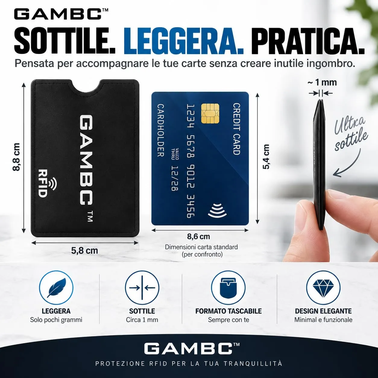 GAMBC Porta Bancomat Schermati RFID-blocker, Set da 5, Nero - immagine 3