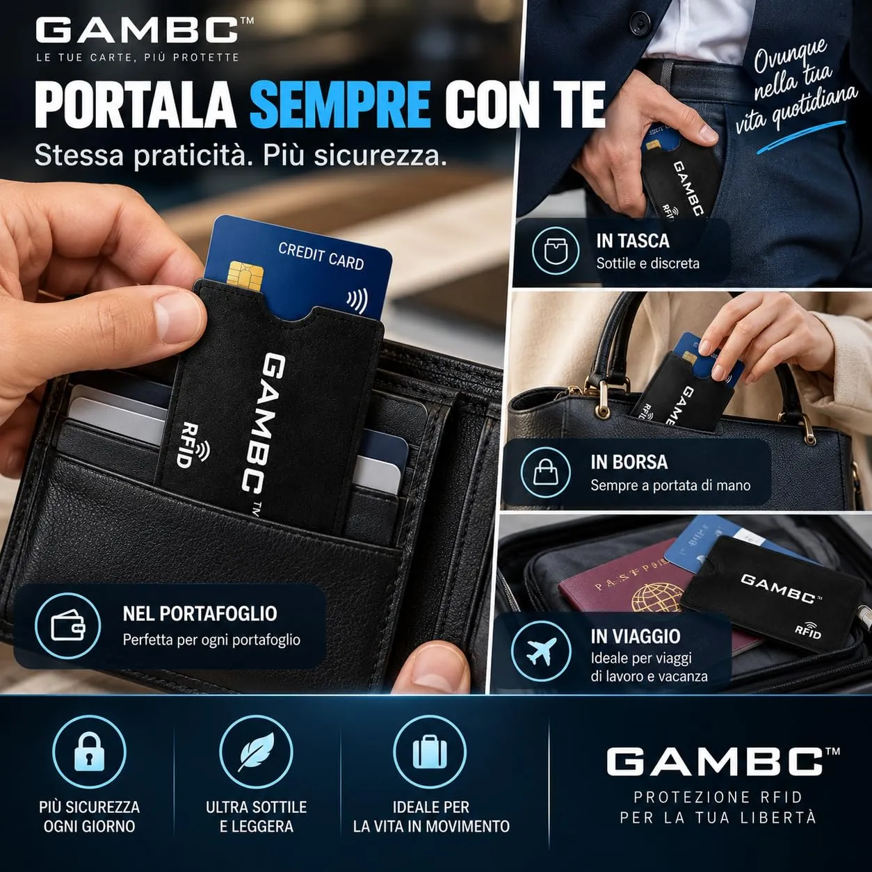 GAMBC Porta Bancomat Schermati RFID-blocker, Set da 5, Nero - immagine 6