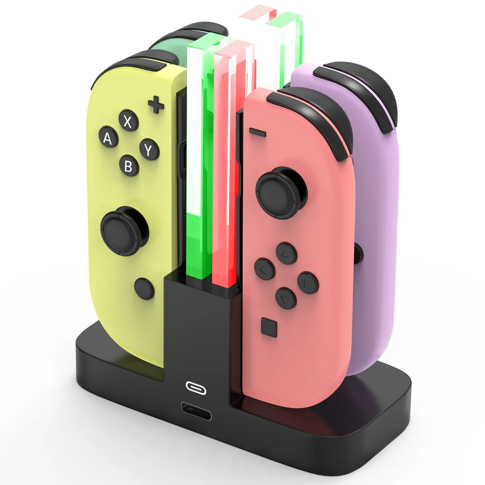 Diyife Stazione di Ricarica 4 in 1 per Nintendo Switch Joy-Con con Porta USB-C e Indicatore LED, Verde - immagine 1