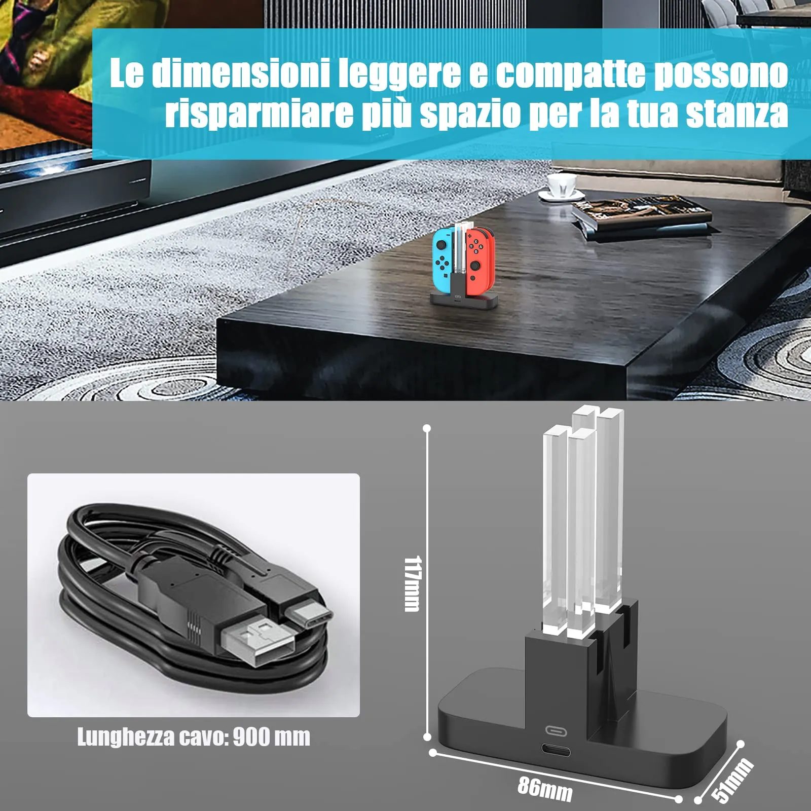 Diyife Stazione di Ricarica 4 in 1 per Nintendo Switch Joy-Con con Porta USB-C e Indicatore LED, Verde - immagine 5